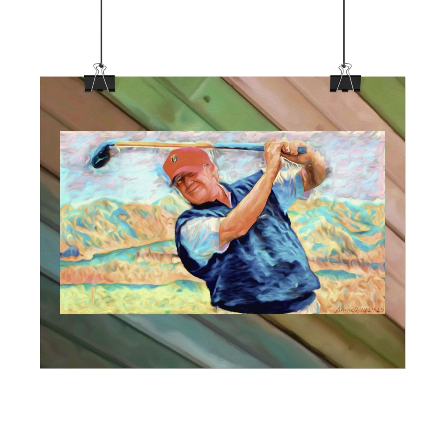Golf Swing Trump Watercolor Poster — Textured Matte Sports Art Print