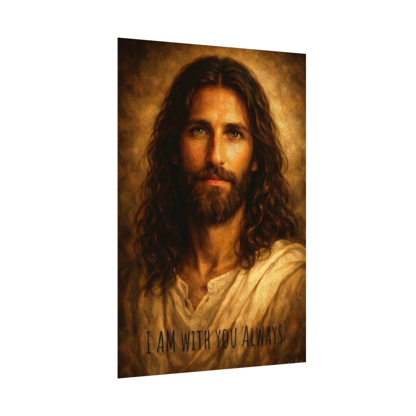 Jesus Portrait Matte Poster - "I Am With You Always" Textured Watercolor Wall Art