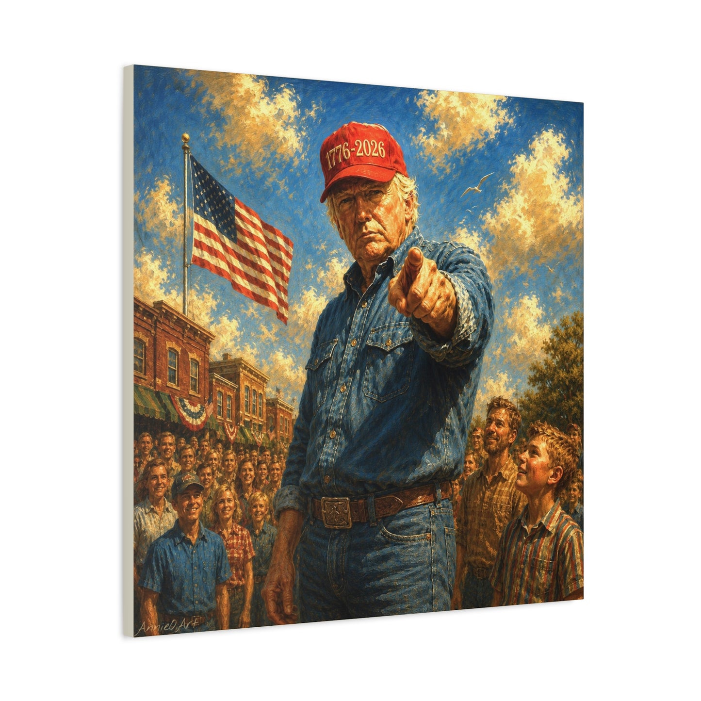 Trump Patriotic Pointing Portrait Canvas (1776-2026 Hat)