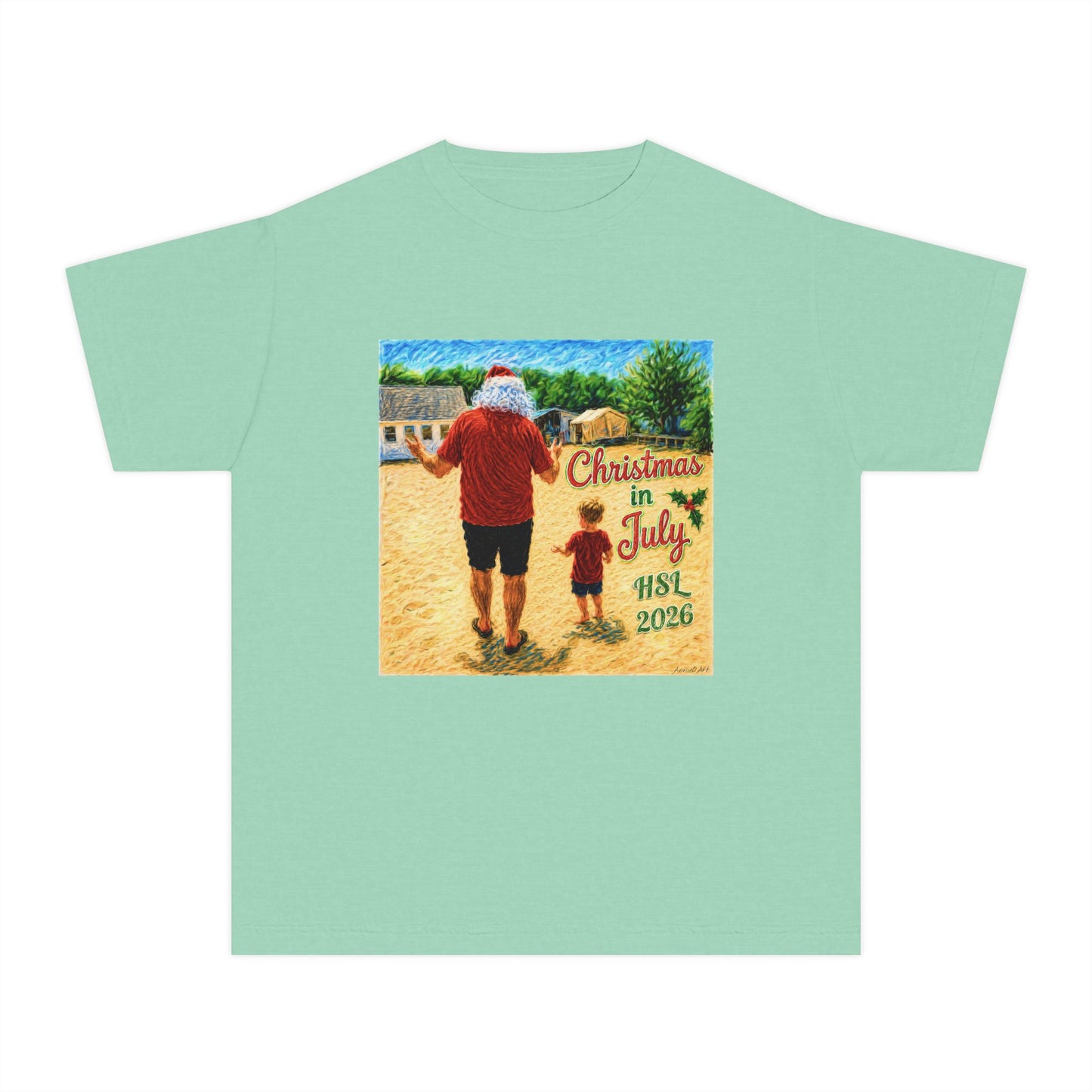 Dry-Blend Youth Tee — "Christmas in July" Beach Design 2026
