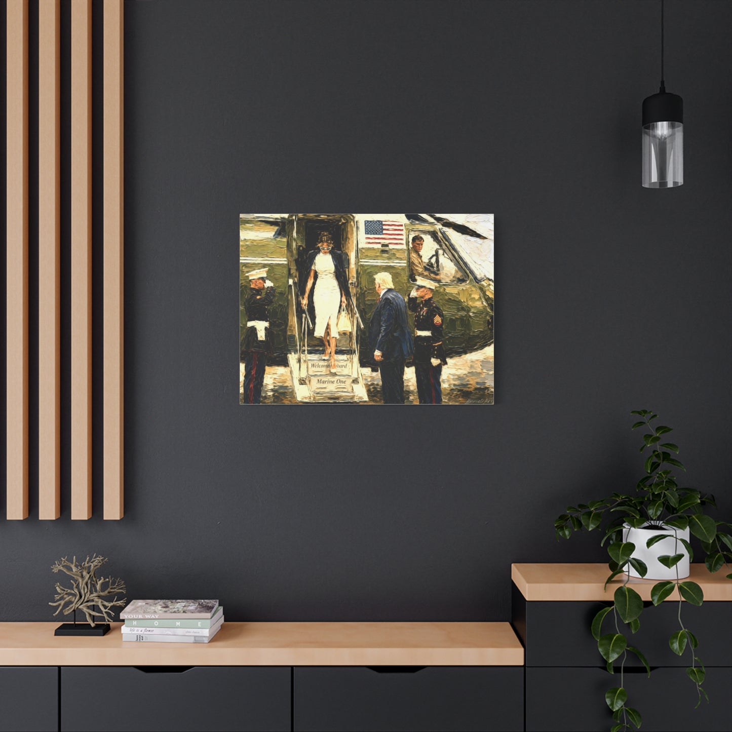 Marine One Arrival Canvas Print — Presidential Helicopter Scene Wall Art