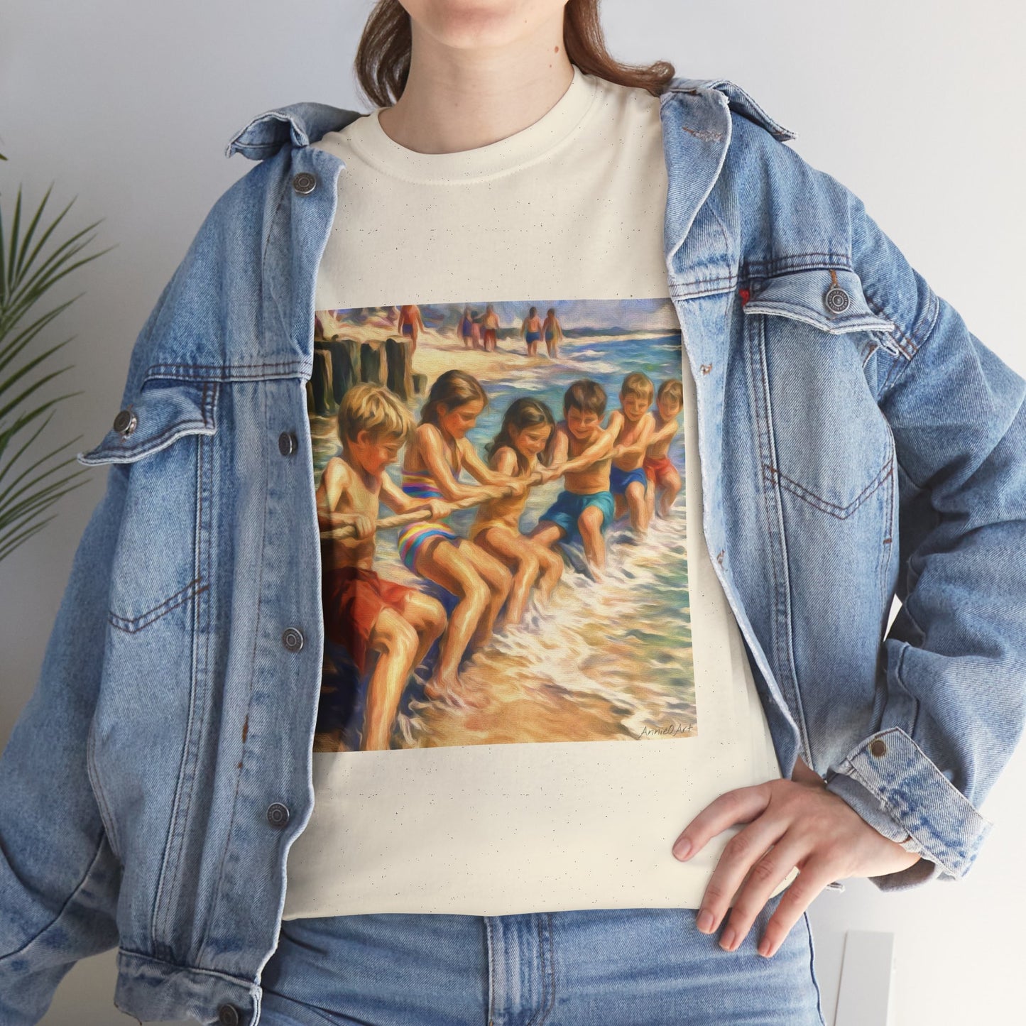 Honeysuckle Lodge Vintage Beach Print tee shirt front/back ("Honeysuckle Lodge - 50+ years of fun in the sun")