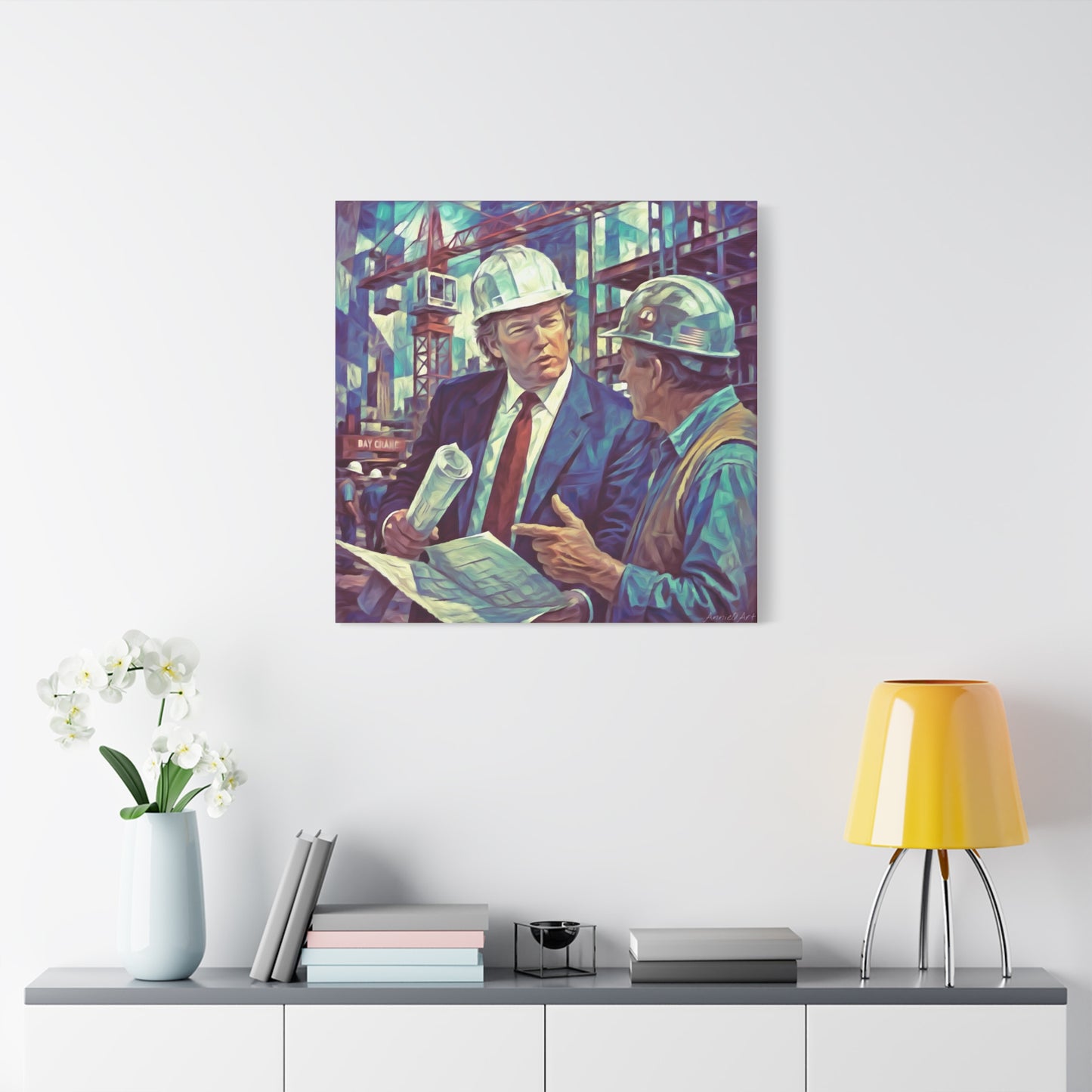 Trump Construction Site Portrait Canvas - Vintage Art