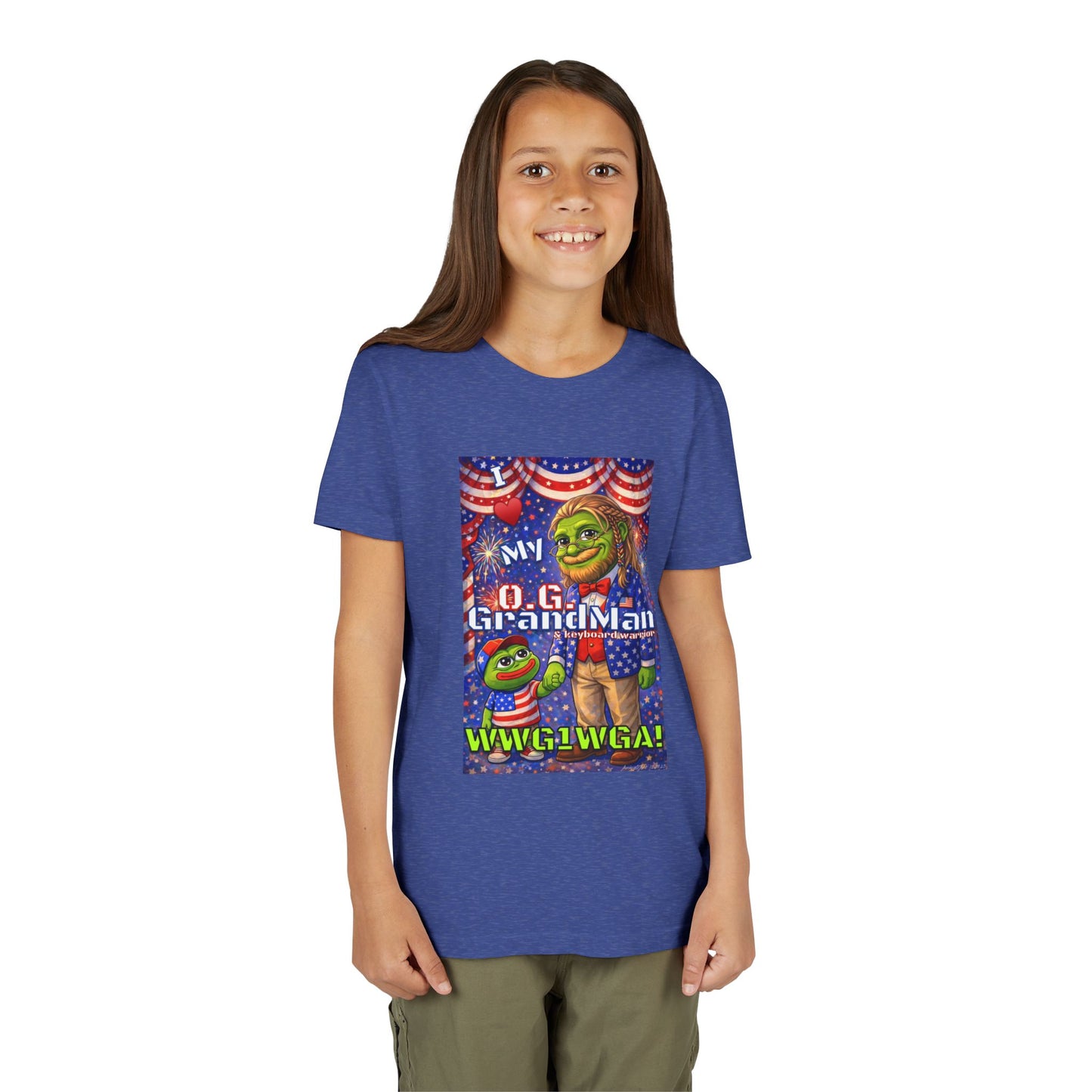 GrandMan/Grandpa Keyboard Warriors for your Littles - “I ♥️ My O.G. GrandMan" Patriotic Pepe WWG1WGA Kids T-Shirt
