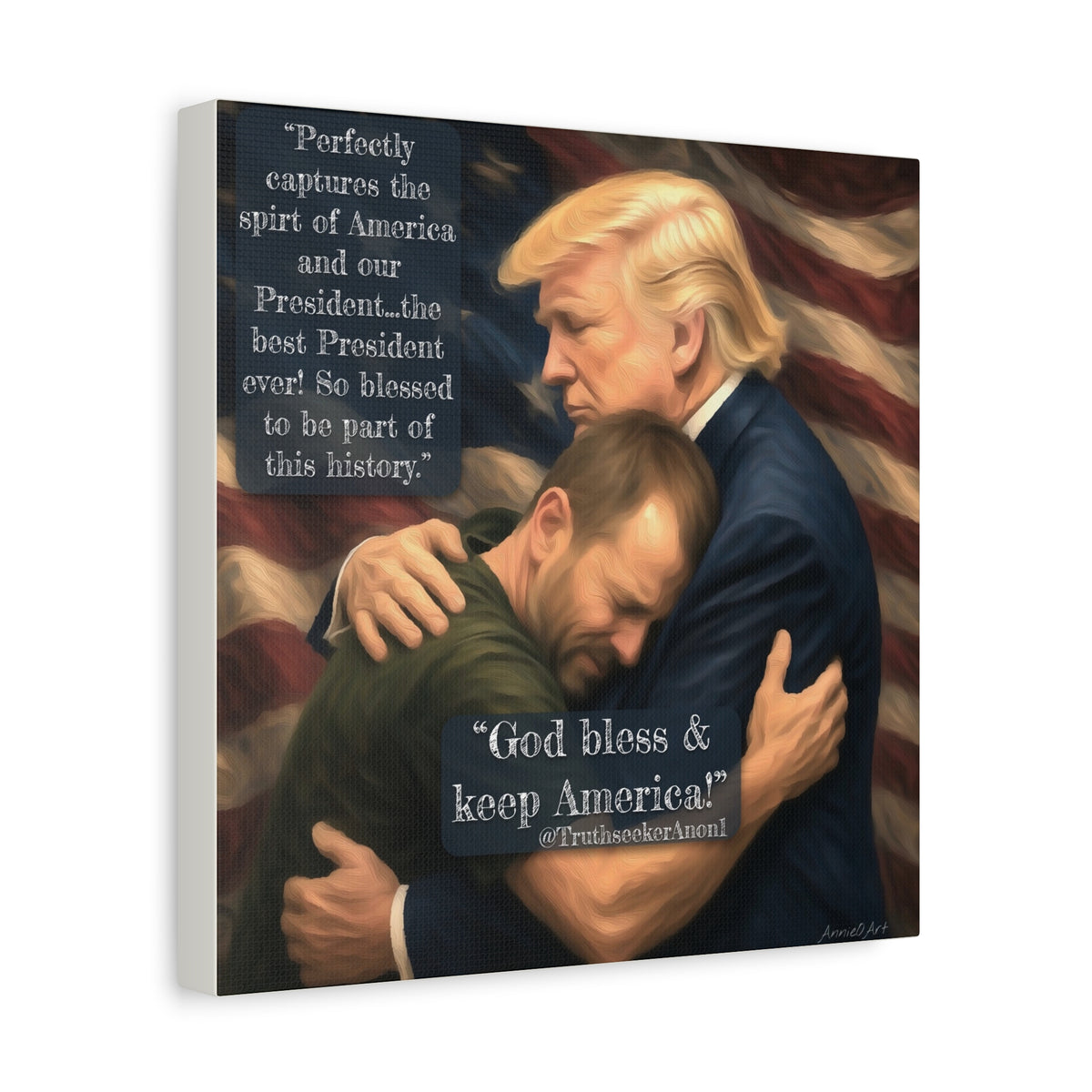 Trump Embrace Patriotic Canvas Wall Art — "God Bless & Keep America"