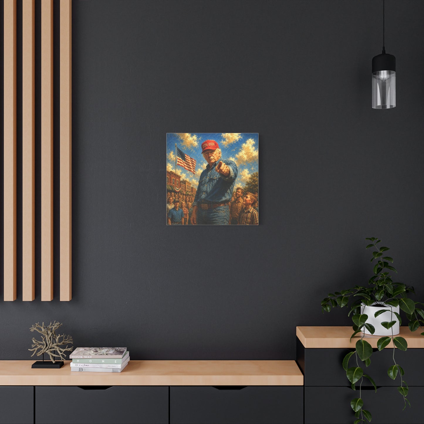Trump Americana Patriotic Canvas Art - '1776-2026' Pointing Figure with American Flag