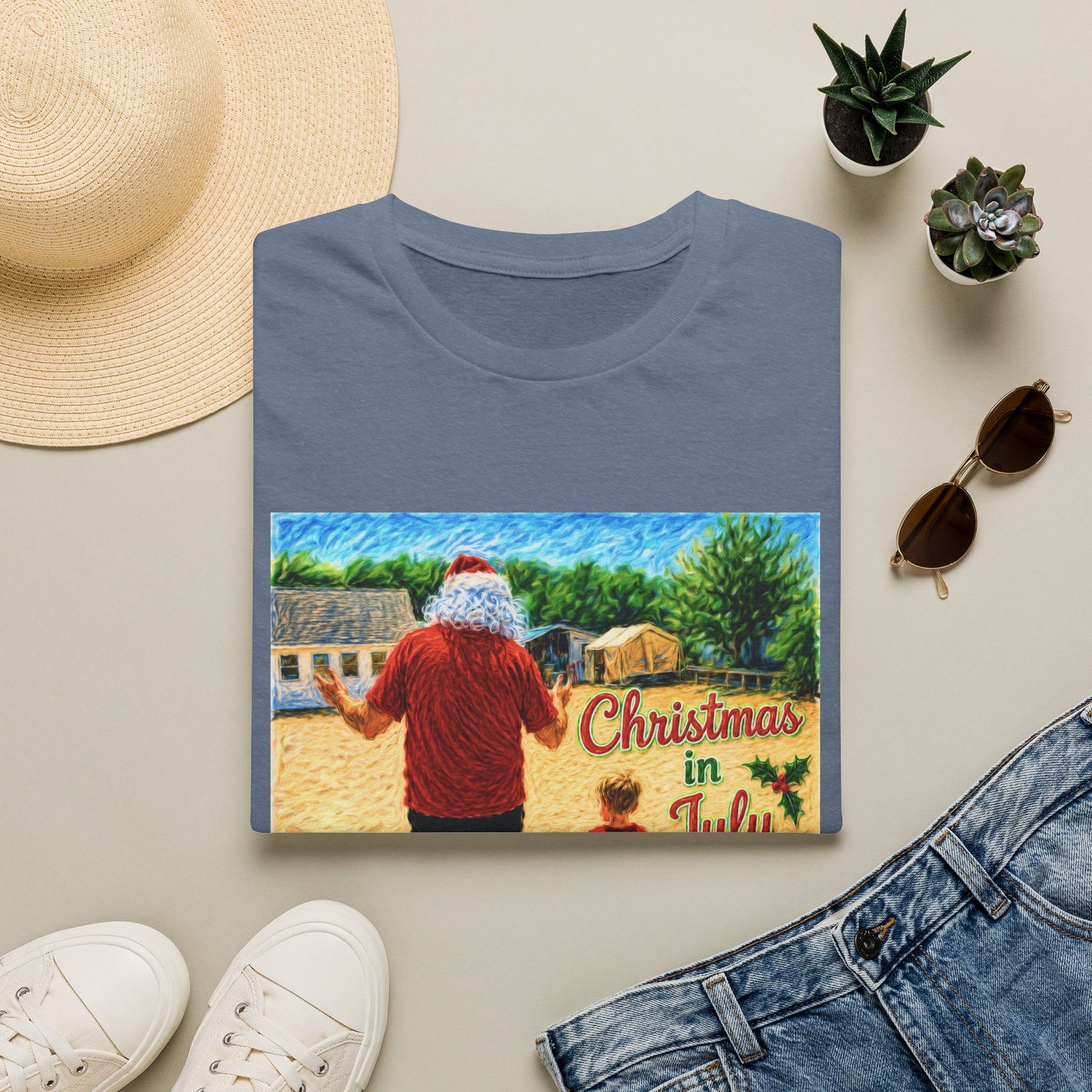 T-Shirt — Christmas in July Santa Beach Graphic Tee