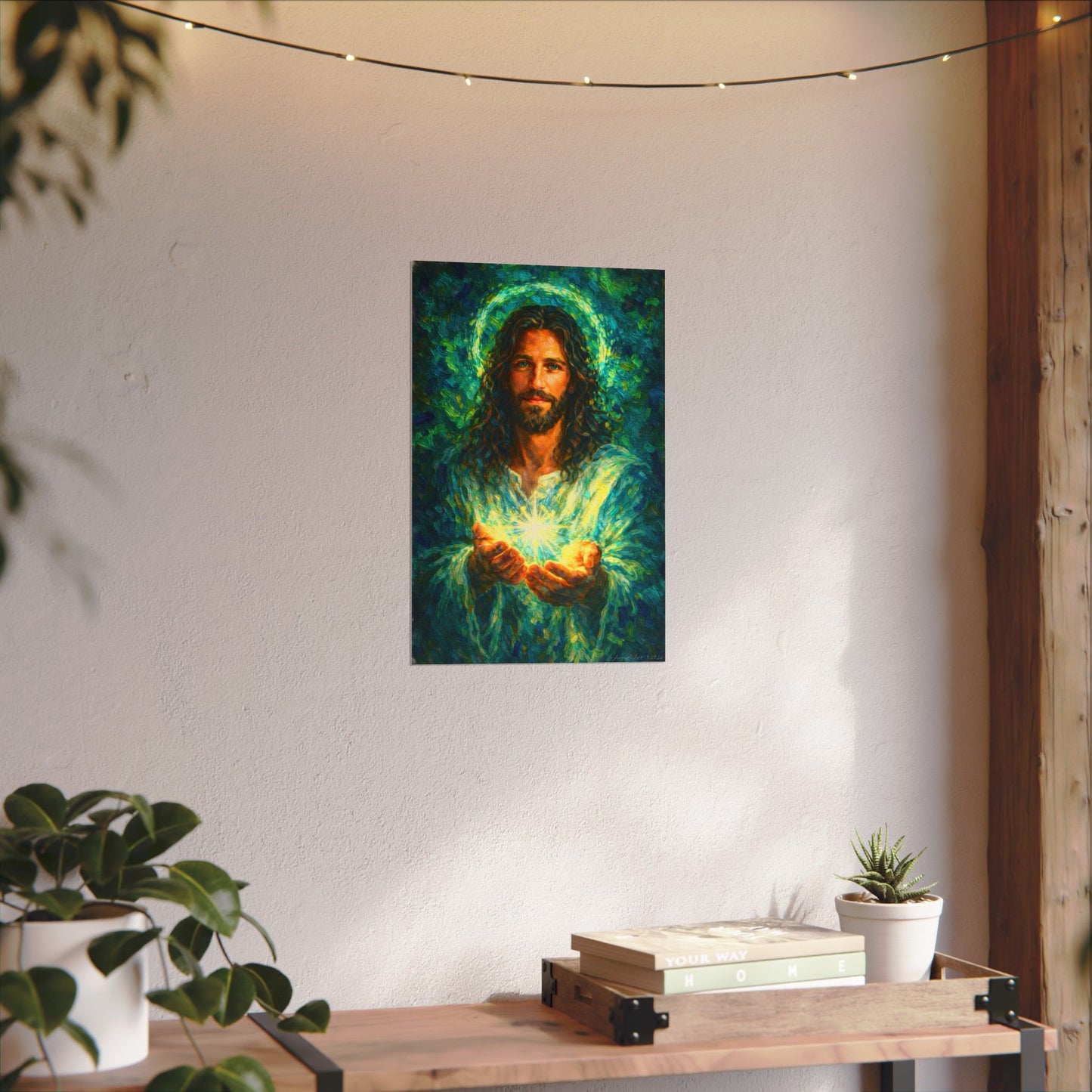 Jesus Holding Light —Oil Poster — Textured Matte Spiritual Wall Art