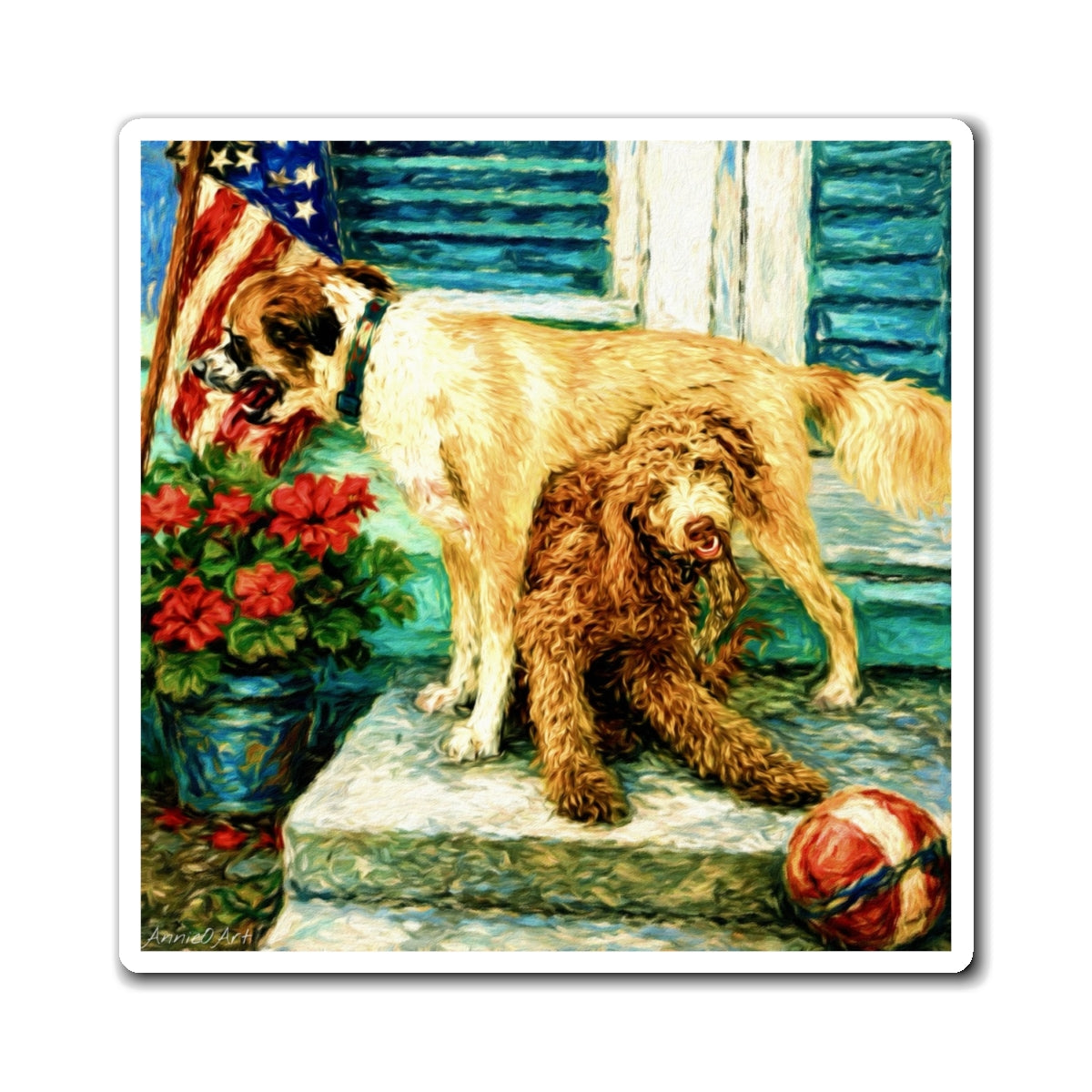 Patriotic Porch Dogs Magnet — Cute Summer Americana Refrigerator Magnet