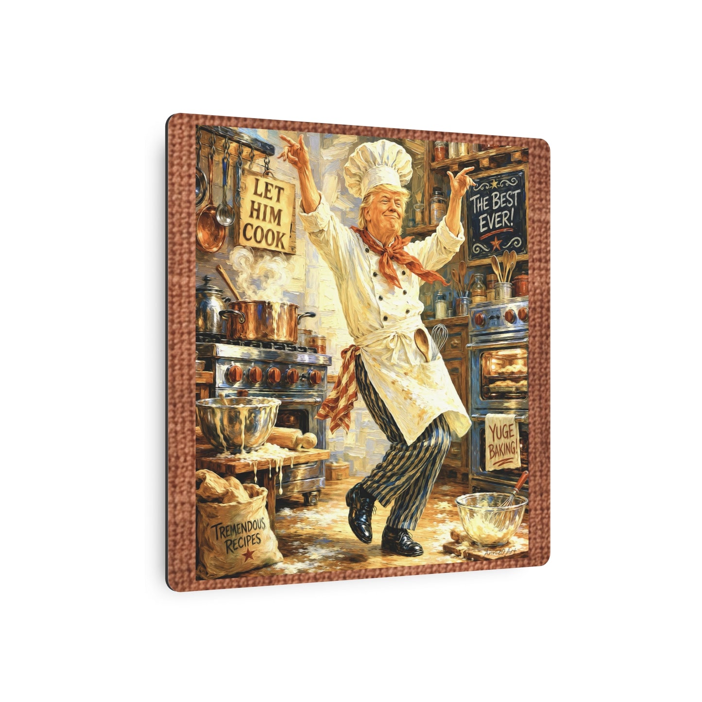 Trump Chef Dancing Metal Art Sign – "Let Him Cook" Kitchen Wall Decor