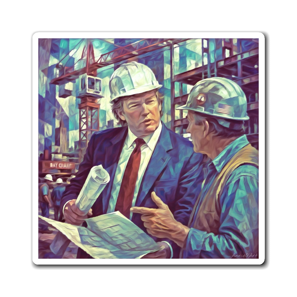 Trump ‘Builder-in-Chief’ Magnet — Vintage Hard Hat Workers Artwork