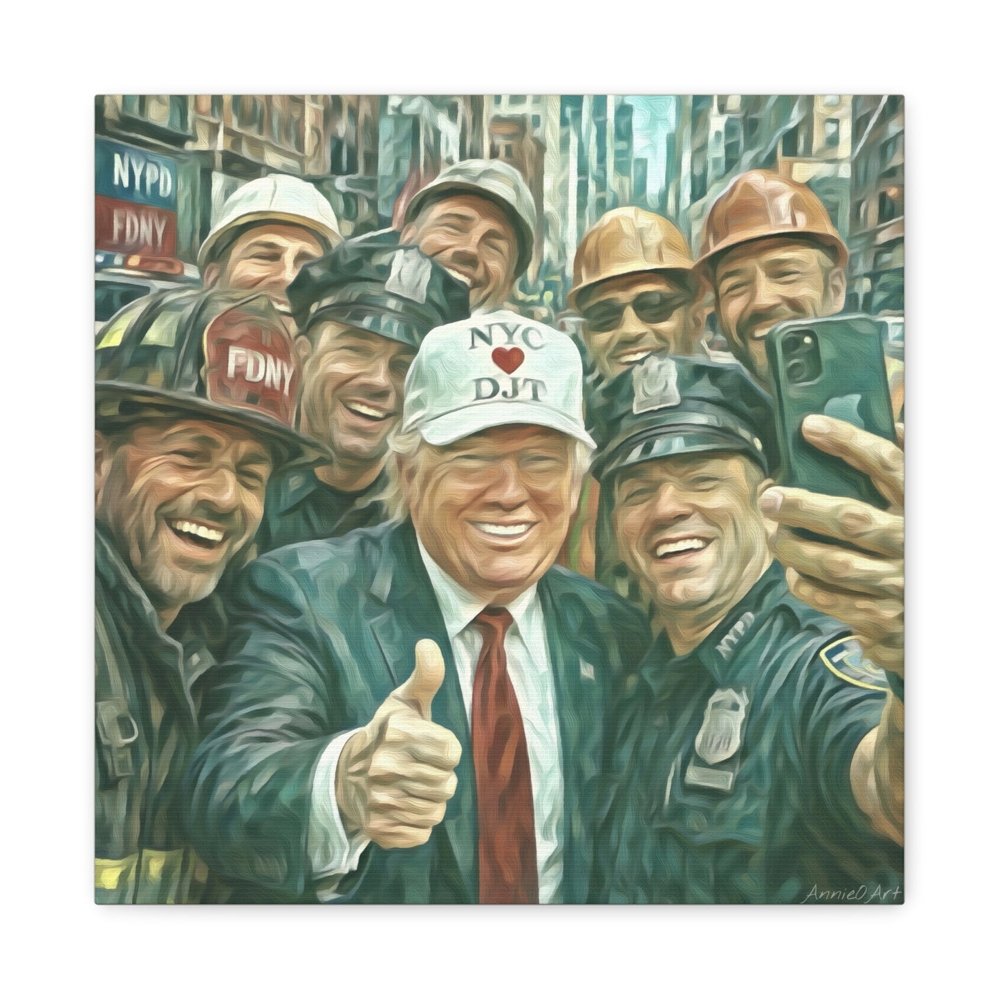 Trump ‘NYC❤️DJT’ - THE Blue-Collar-Billionaire w/ NYC Working Guys —Matte Canvas Print