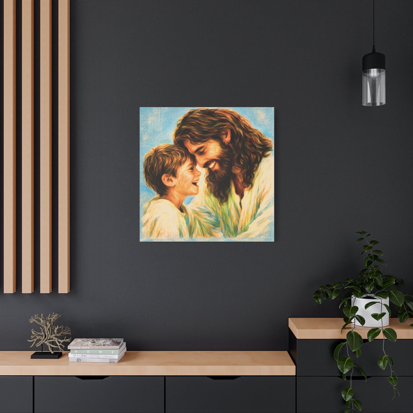 Smiling Jesus and Child Matte Canvas Wall Art