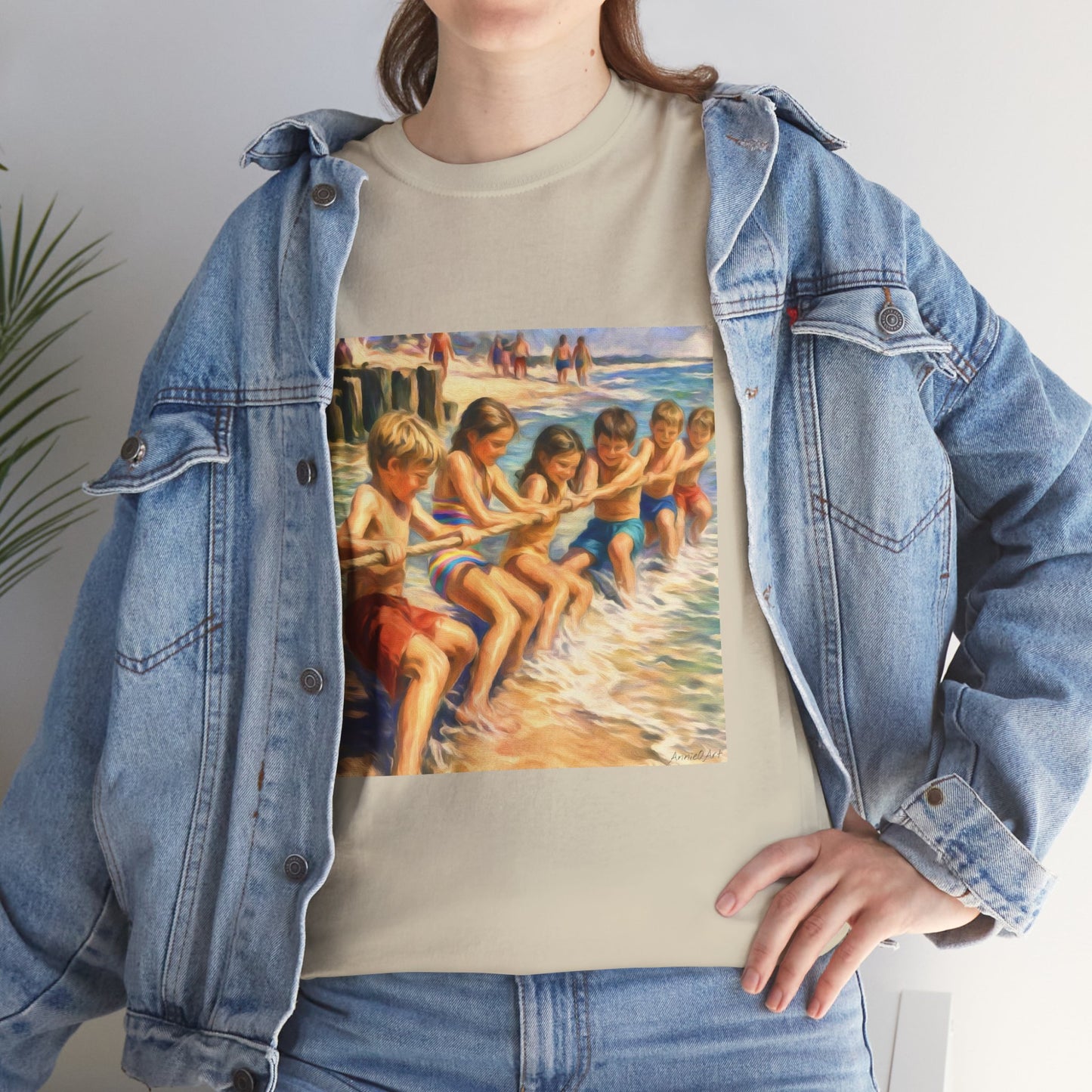 HoneySuckle Lodge Vintage Beach T-Shirt — "50+ years of fun in the sun" Retro Kids on Shore Design