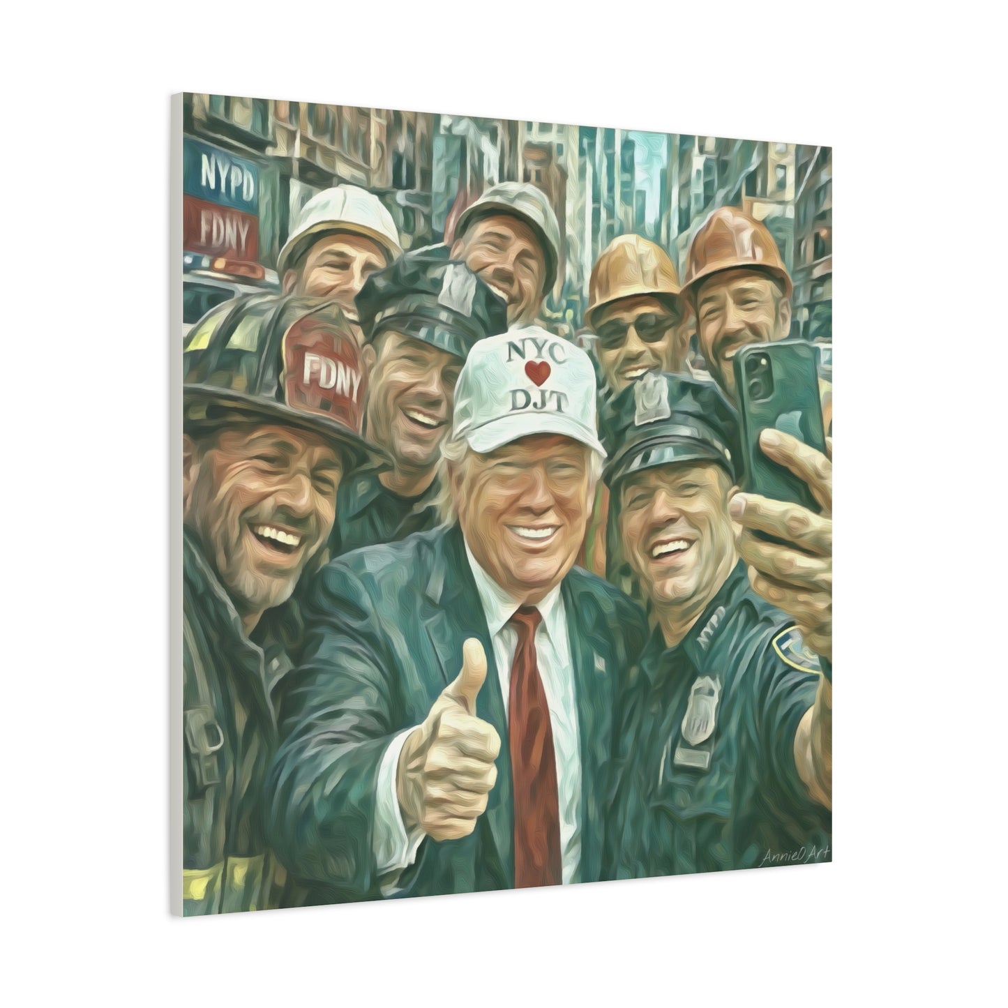 Trump ‘NYC❤️DJT’ - THE Blue-Collar-Billionaire w/ NYC Working Guys —Matte Canvas Print