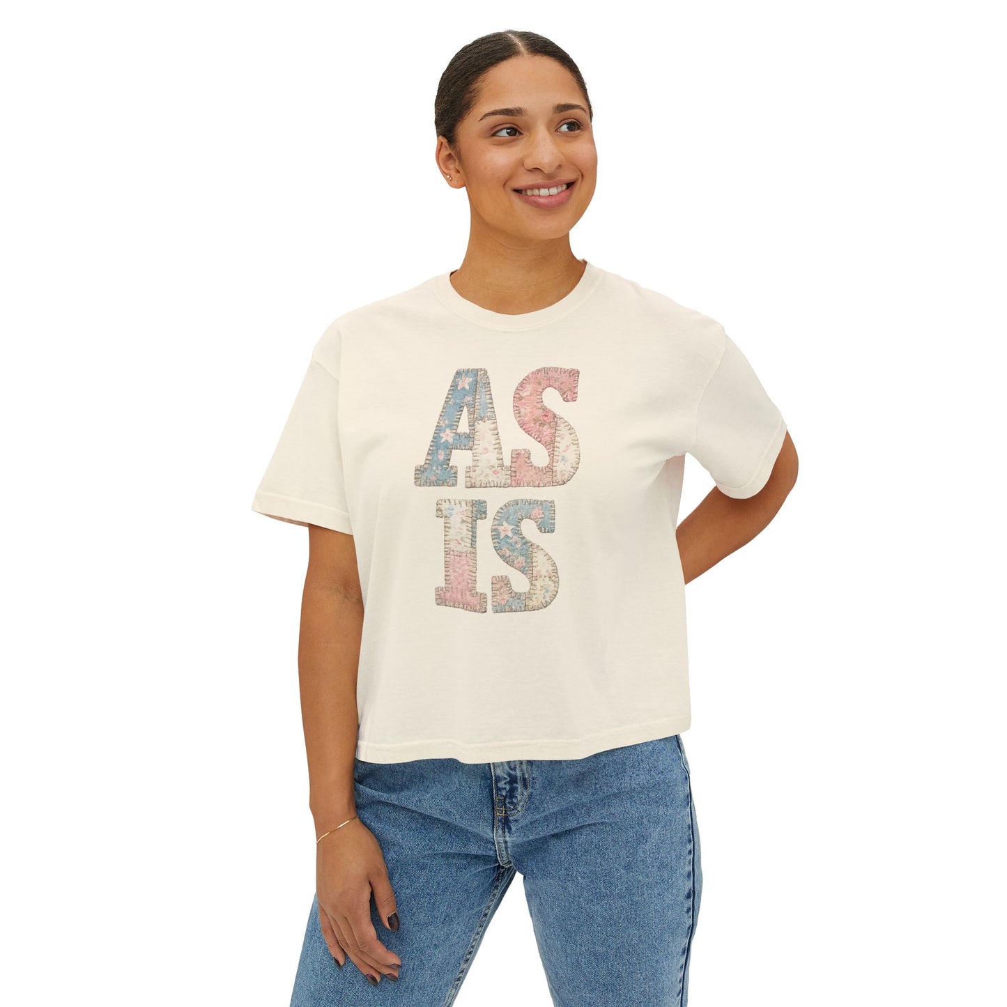 “AS IS” Quilt look Floral Boxy Tee — Women's Vintage Graphic Crop T-Shirt