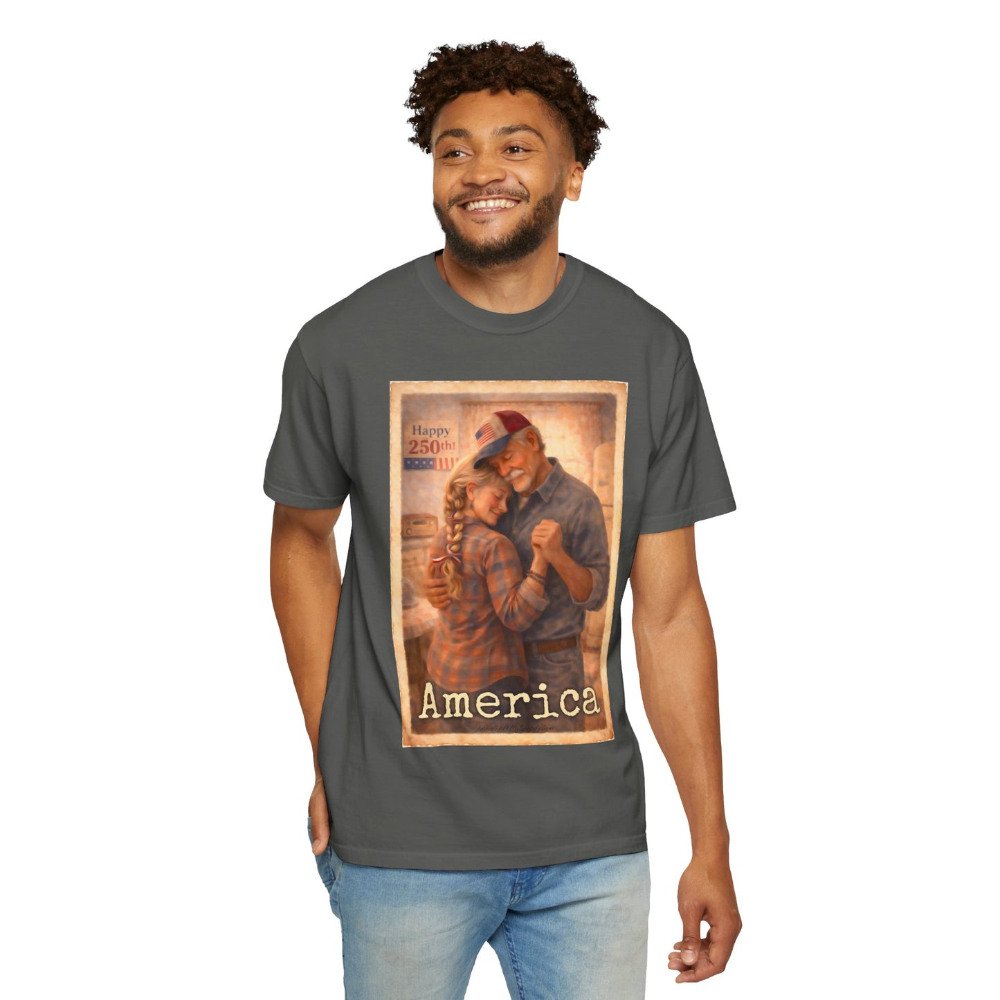 250th America Vintage Couples T-Shirt — Patriotic Romance Graphic Tee