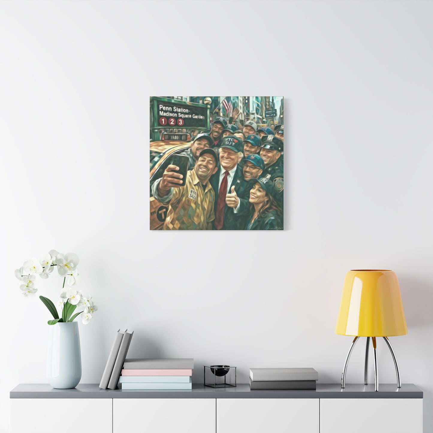 NYC❤️DJT—Trump New York Taxi Selfie Matte Canvas Wall Art — Stretched 1.25"