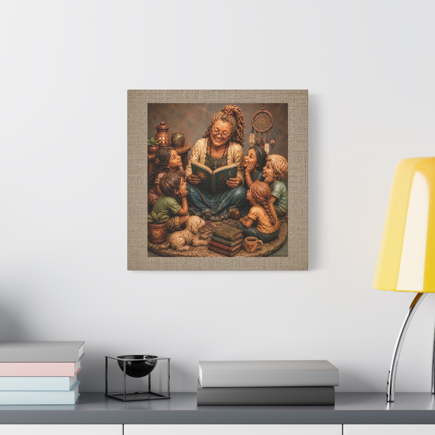 Storytime Grandma Canvas Wall Art — Grandma Reading to Children Matte Stretched Canvas