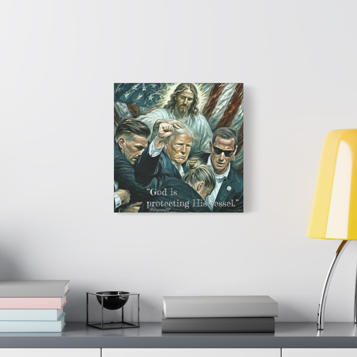 Jesus Blessing Trump— Patriotic Canvas Art — "God Is Protecting His Vessel"