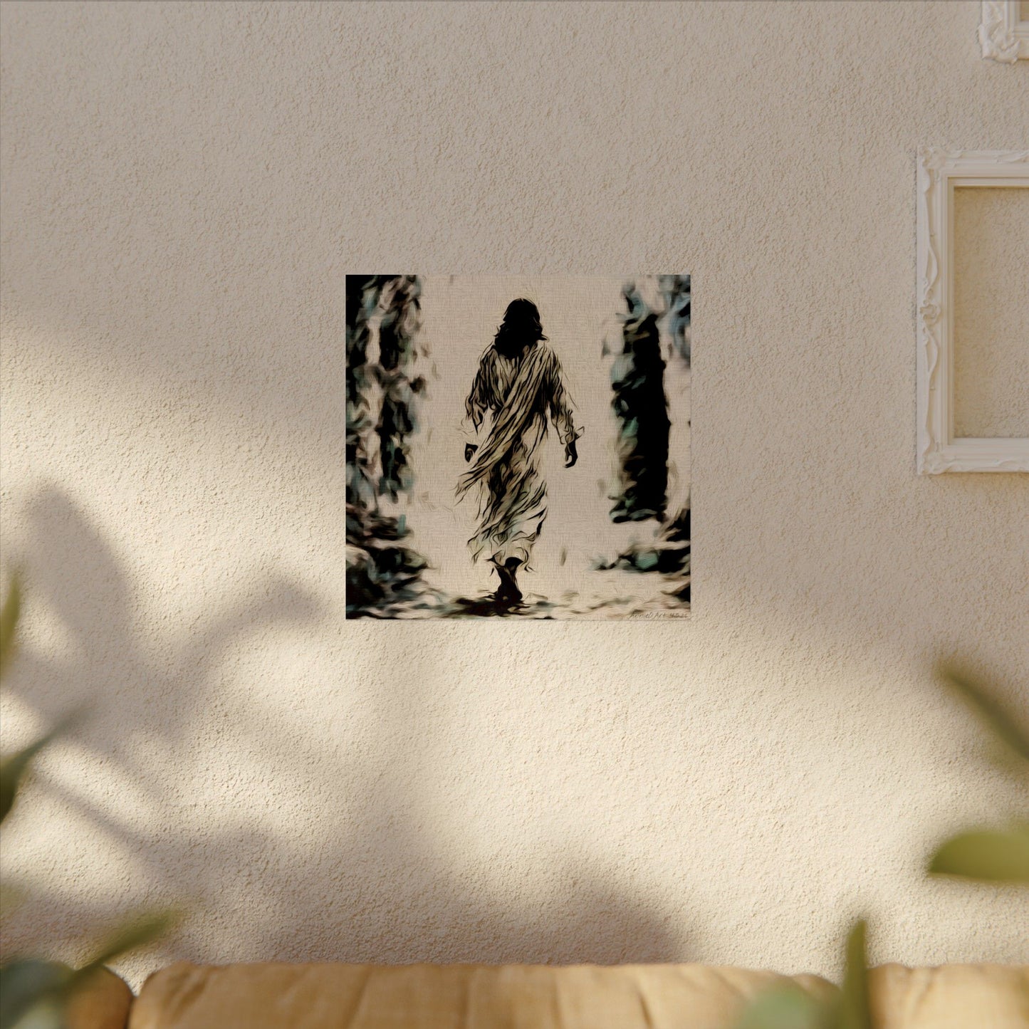 Jesus Walking Watercolor Poster – Textured Matte Religious Wall Art