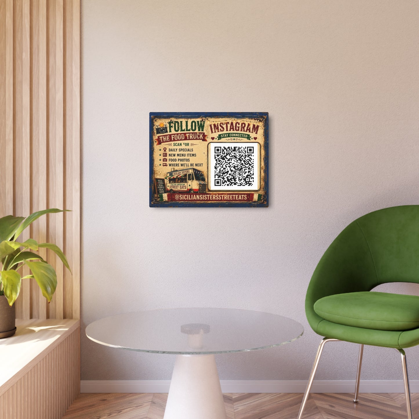 CUSTOM 20x16 w/QR CODE—Metal Art Sign - Vintage Food Truck Instagram QR Promotional Plaque
