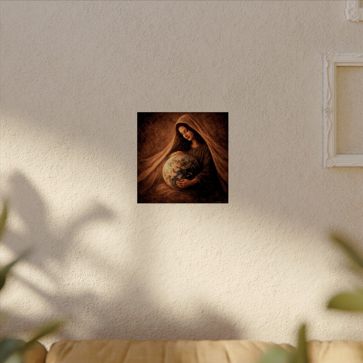 Mary, Jesus’ Mother,  Cradling & Praying for the Earth & Her People,  Textured Matte Art Print Poster