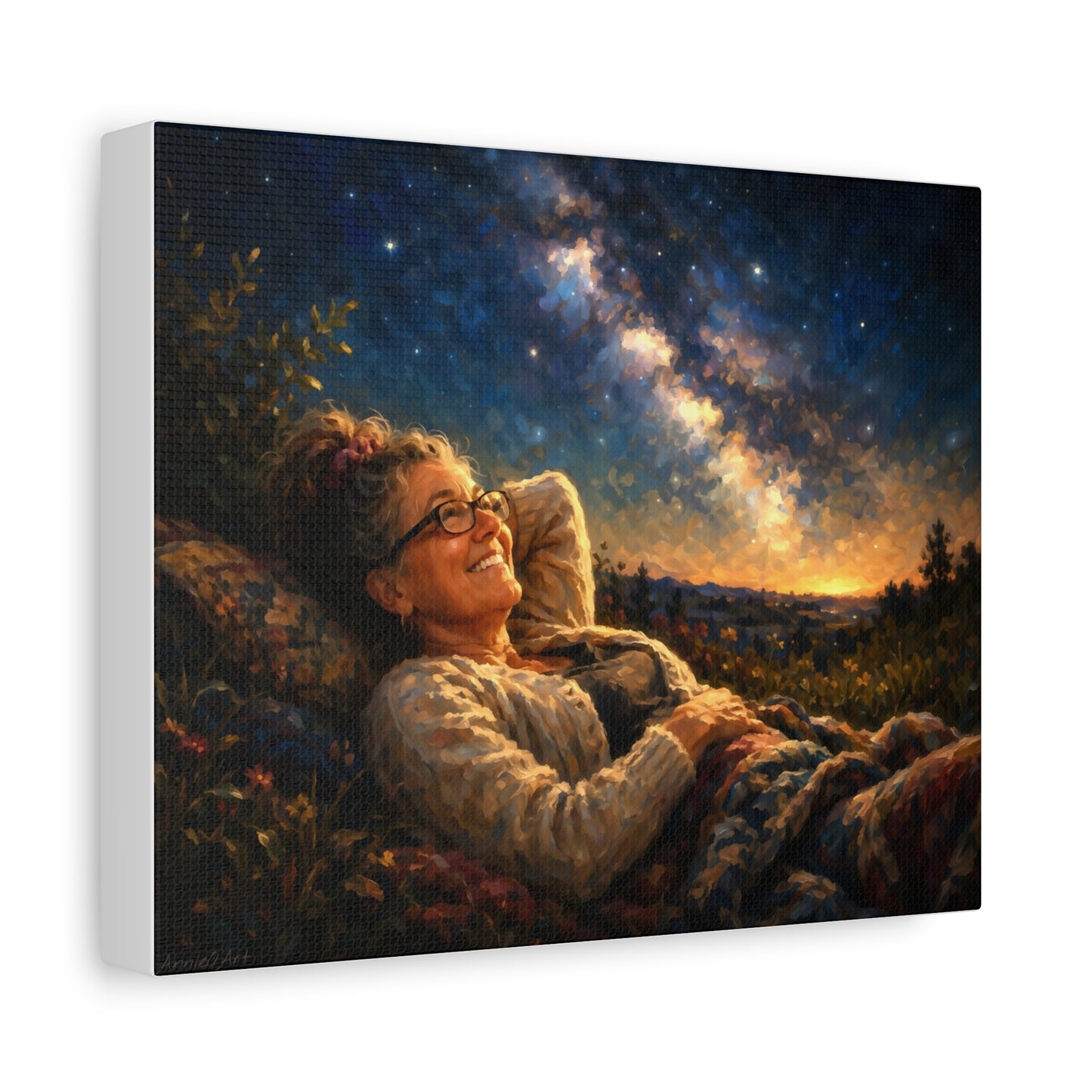 Stargazer Woman Canvas Art — Milky Way Night Sky Print