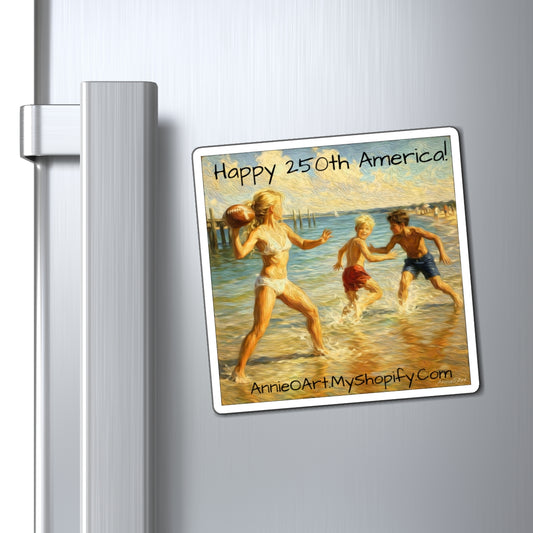 Beach Football Magnet — Vintage Coastal Art Refrigerator Magnet