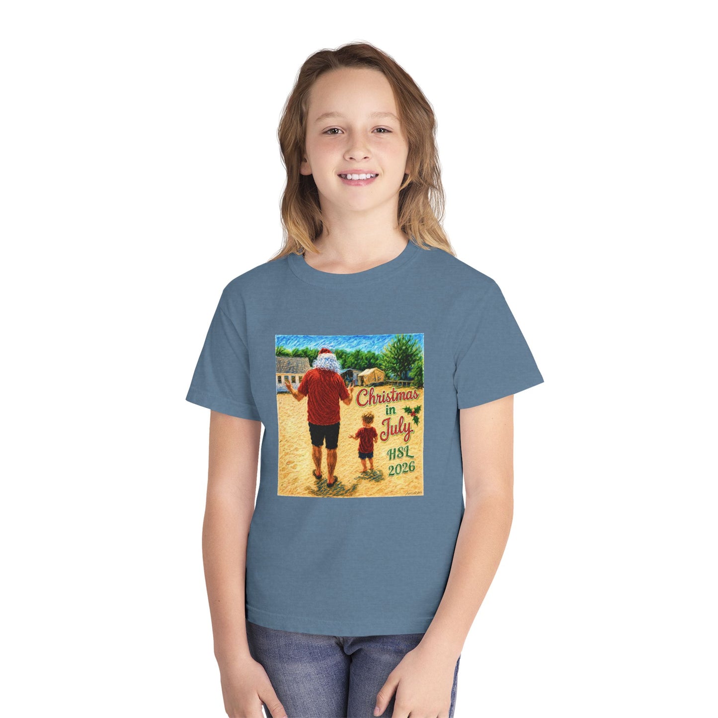 Dry-Blend Youth Tee — "Christmas in July" Beach Design 2026