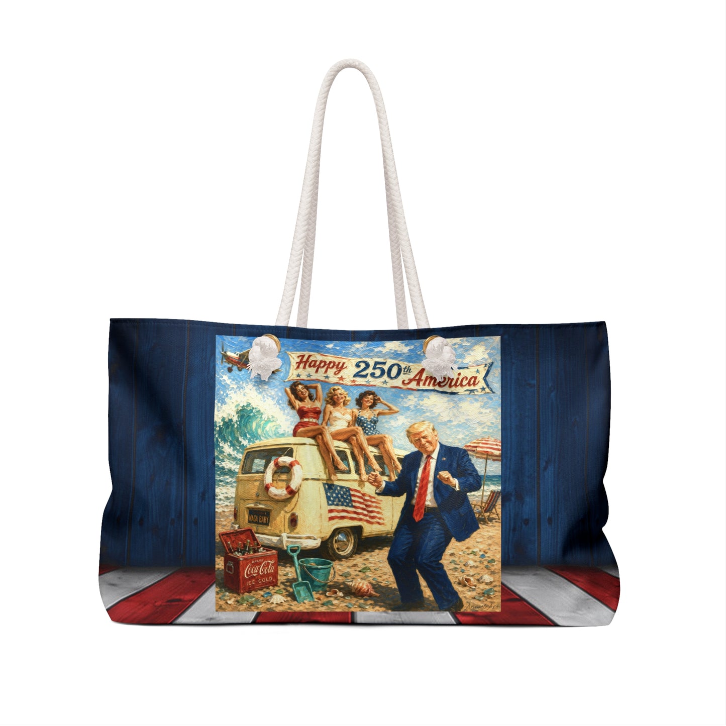 Trump Patriotic Vintage Beach Weekender Bag – "Happy 250th America" Travel Tote
