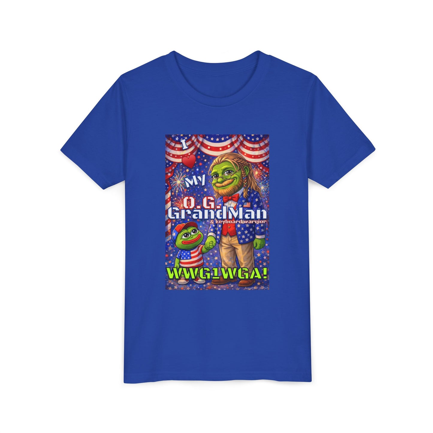 GrandMan/Grandpa Keyboard Warriors for your Littles - “I ♥️ My O.G. GrandMan" Patriotic Pepe WWG1WGA Kids T-Shirt