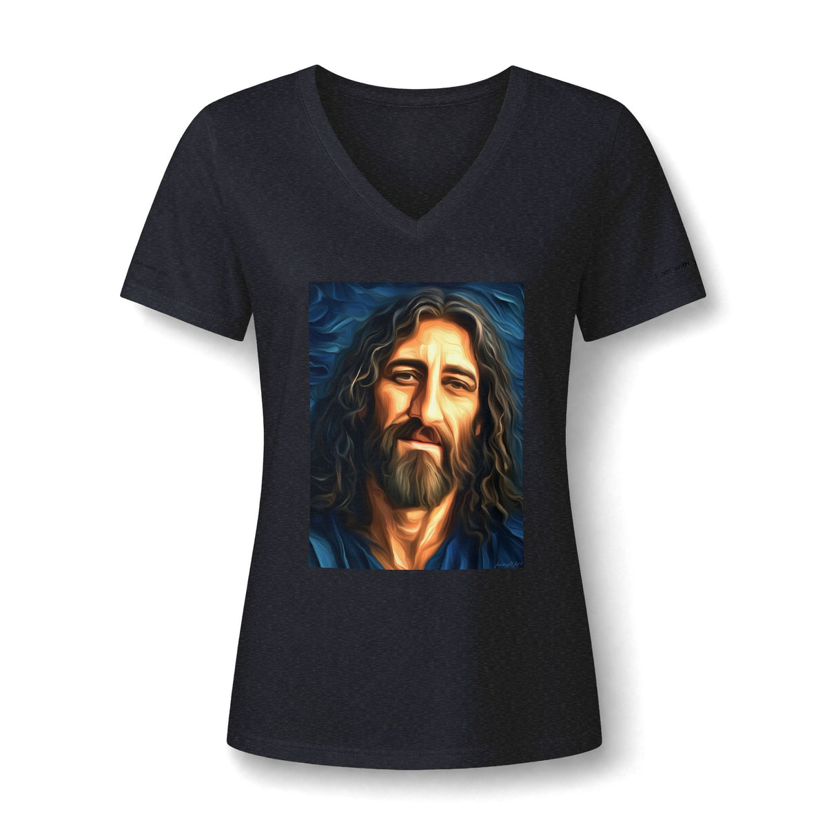 Women's V-Neck Tee — Stylized Jesus Portrait Graphic Tee