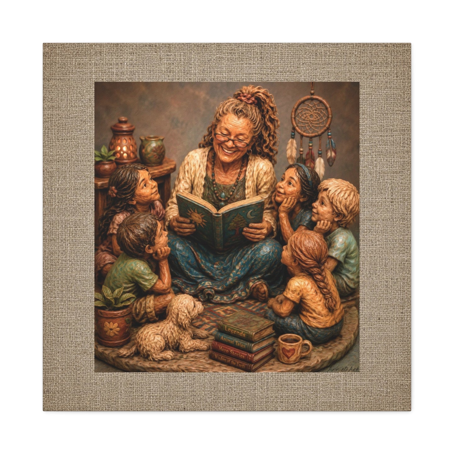 Storytime Grandma Canvas Wall Art — Grandma Reading to Children Matte Stretched Canvas