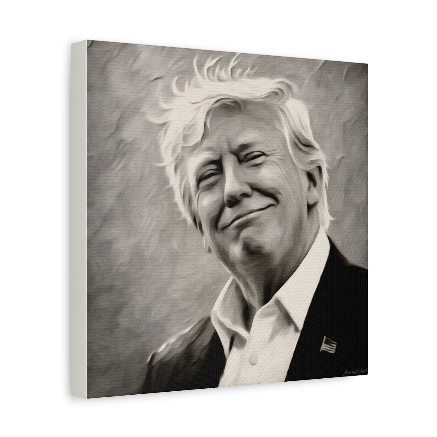 Trump Portrait B&W-Canvas Monochrome Oil-Style Wall Art