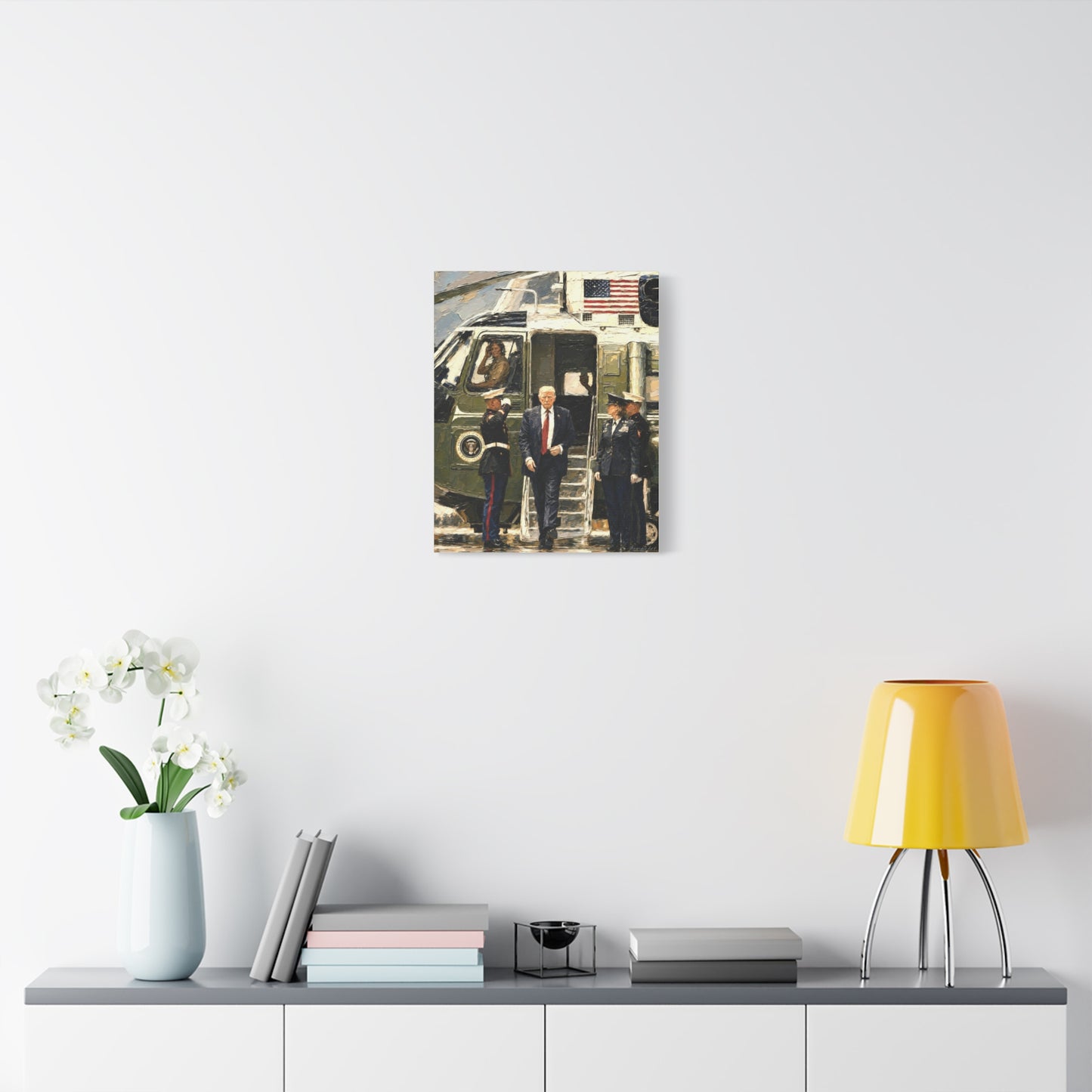 Presidential Arrival Canvas Print — Trump Disembarking Marine One, Matte Stretched Wall Art