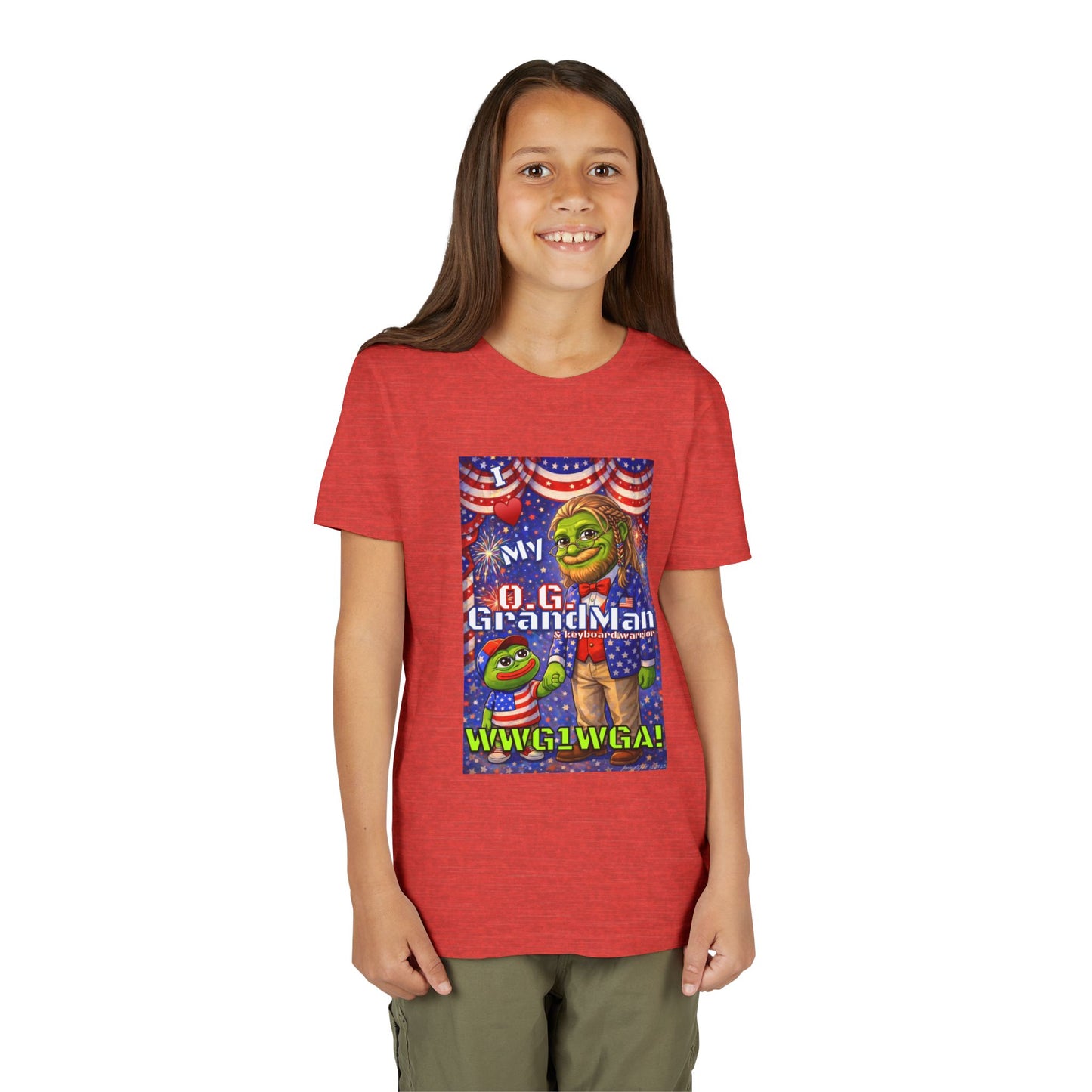 GrandMan/Grandpa Keyboard Warriors for your Littles - “I ♥️ My O.G. GrandMan" Patriotic Pepe WWG1WGA Kids T-Shirt