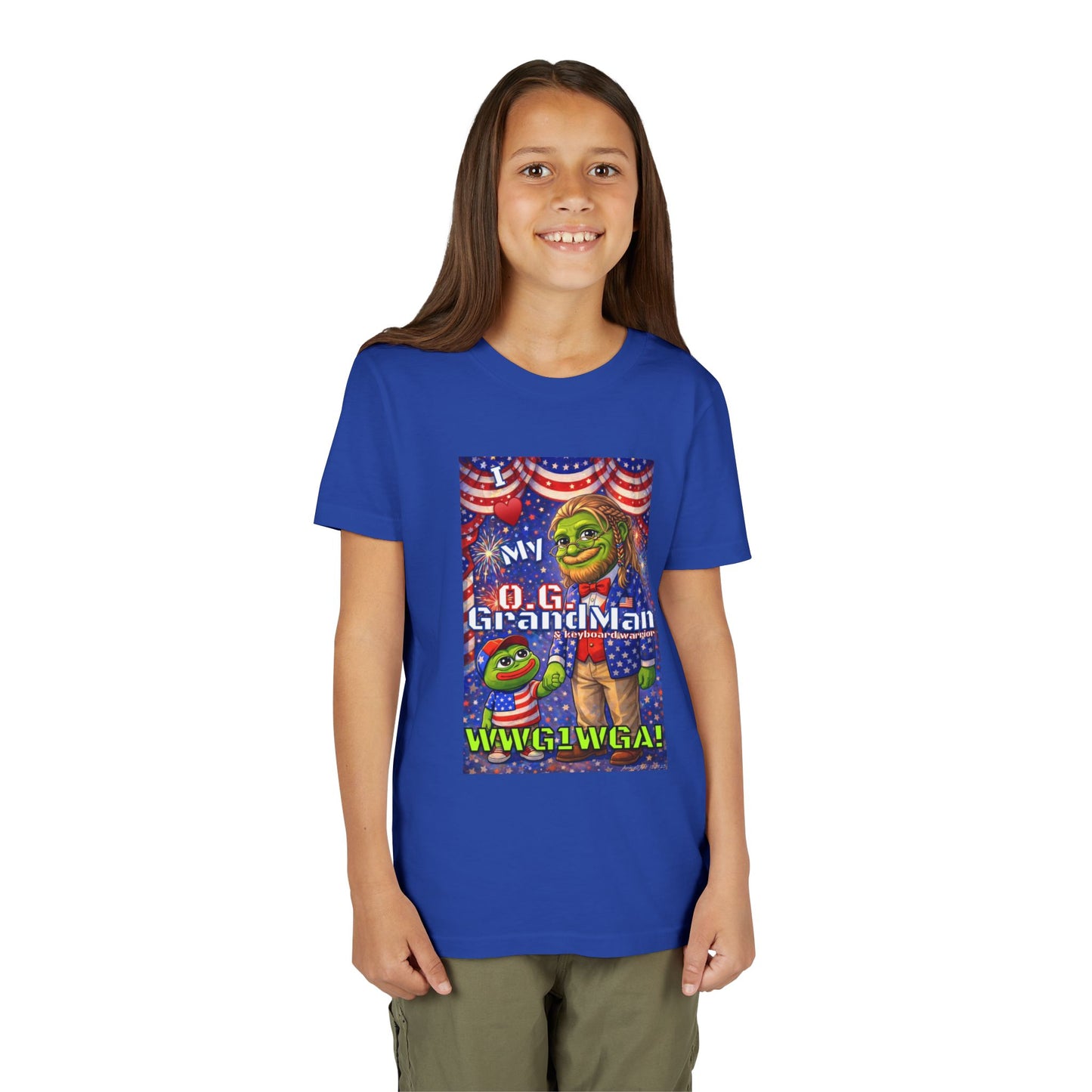 GrandMan/Grandpa Keyboard Warriors for your Littles - “I ♥️ My O.G. GrandMan" Patriotic Pepe WWG1WGA Kids T-Shirt