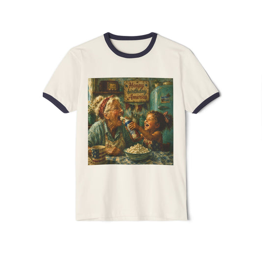 Happy Birthday America Ringer T‑Shirt — Vintage Patriotic Birthday Tee
