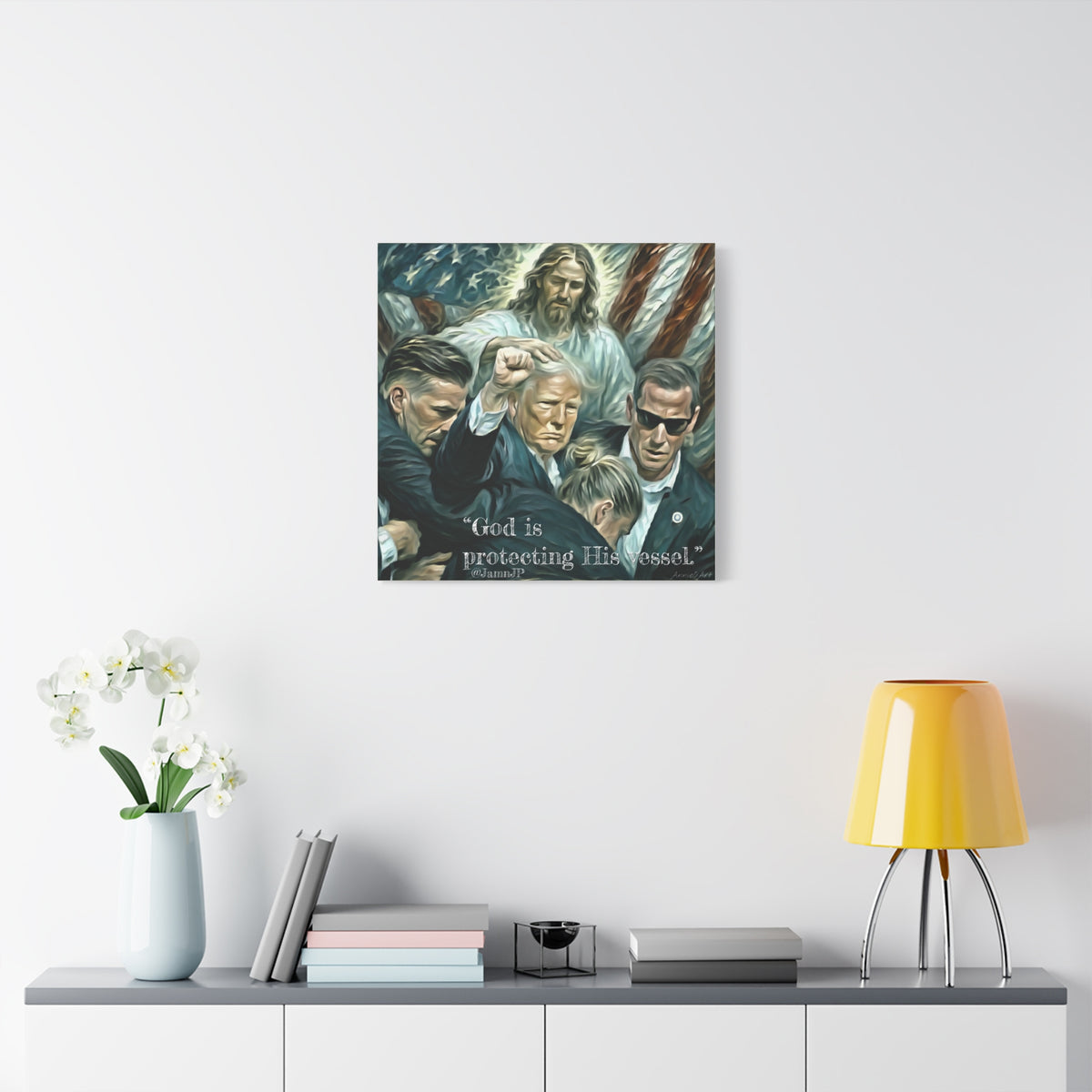 Jesus Blessing Trump— Patriotic Canvas Art — "God Is Protecting His Vessel"
