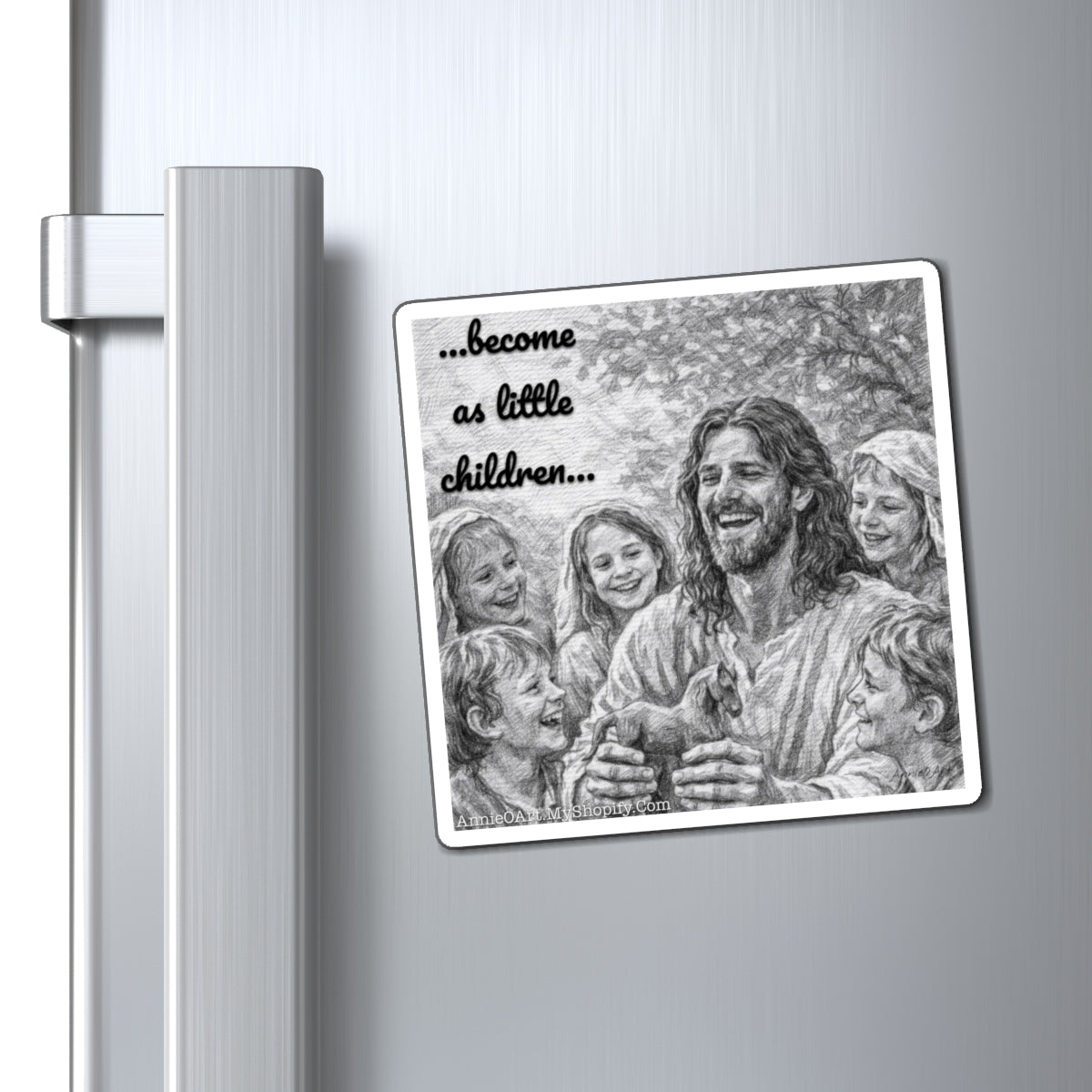 Jesus & Children Magnet — "Become as Little Children" ‘Kid Level Learning’ Fridge Magnet