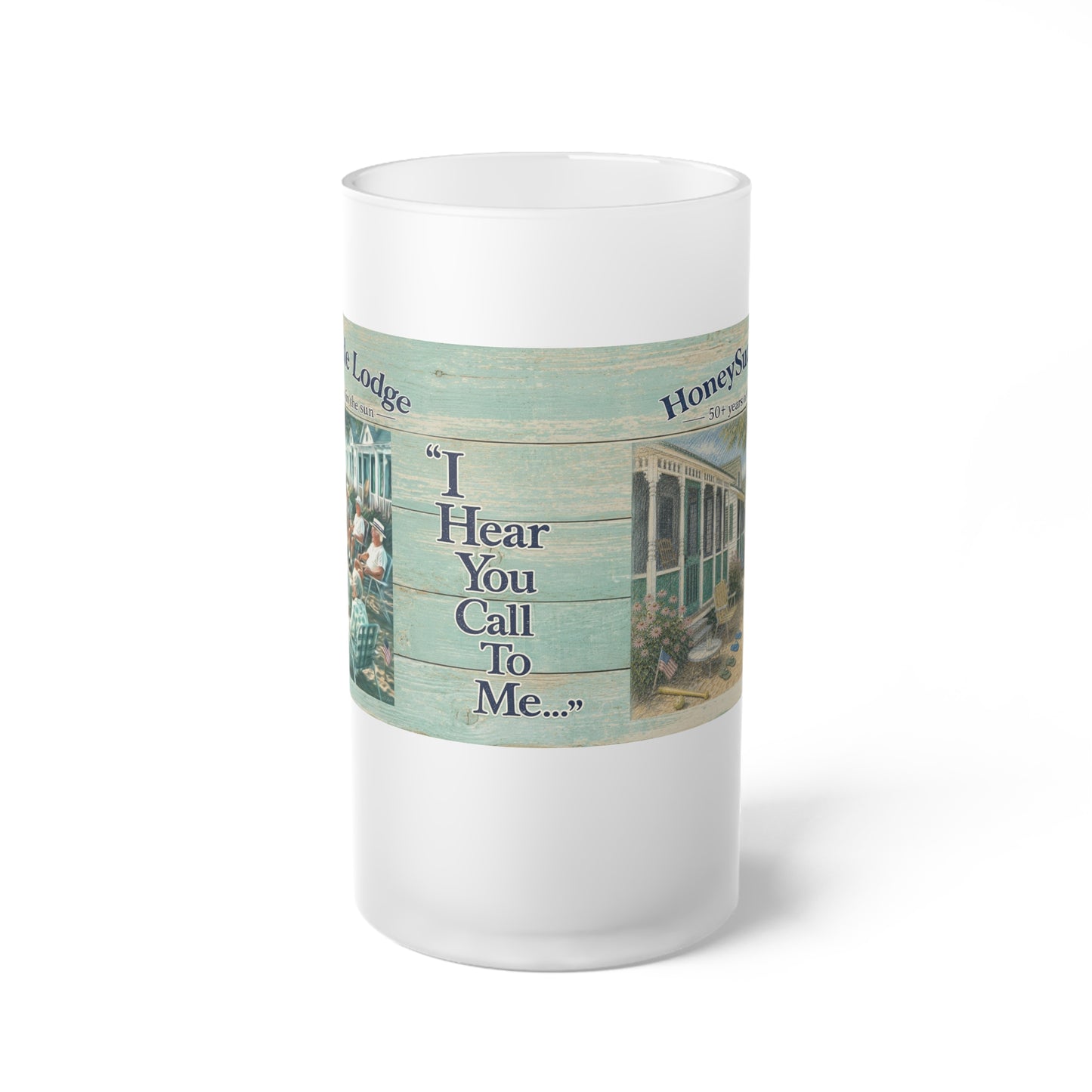HSL Frosted Glass Beer Mug — "I Hear You Call To Me" Vintage Coastal Pub Stein