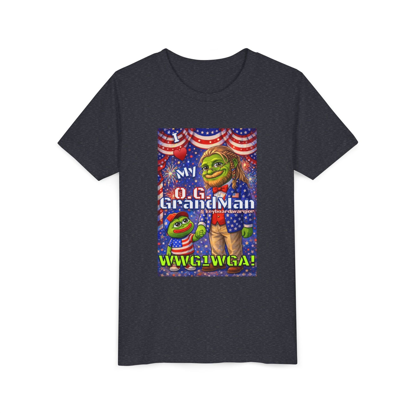 GrandMan/Grandpa Keyboard Warriors for your Littles - “I ♥️ My O.G. GrandMan" Patriotic Pepe WWG1WGA Kids T-Shirt