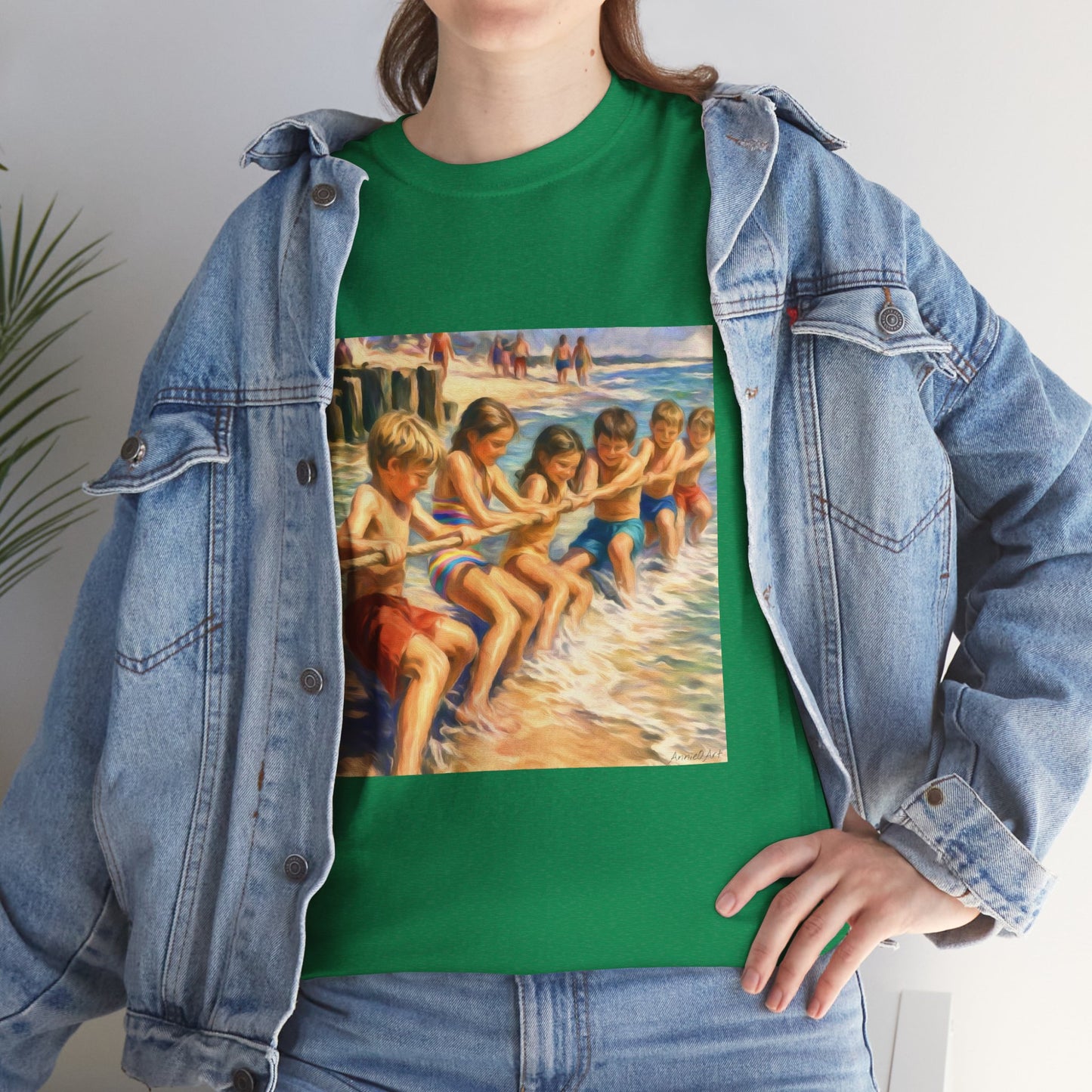 HoneySuckle Lodge Vintage Beach T-Shirt — "50+ years of fun in the sun" Retro Kids on Shore Design