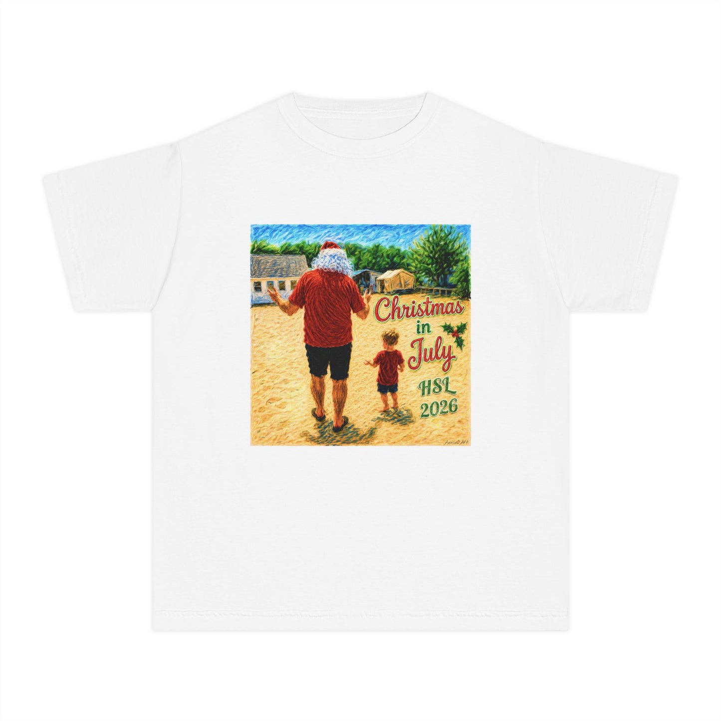Dry-Blend Youth Tee — "Christmas in July" Beach Design 2026