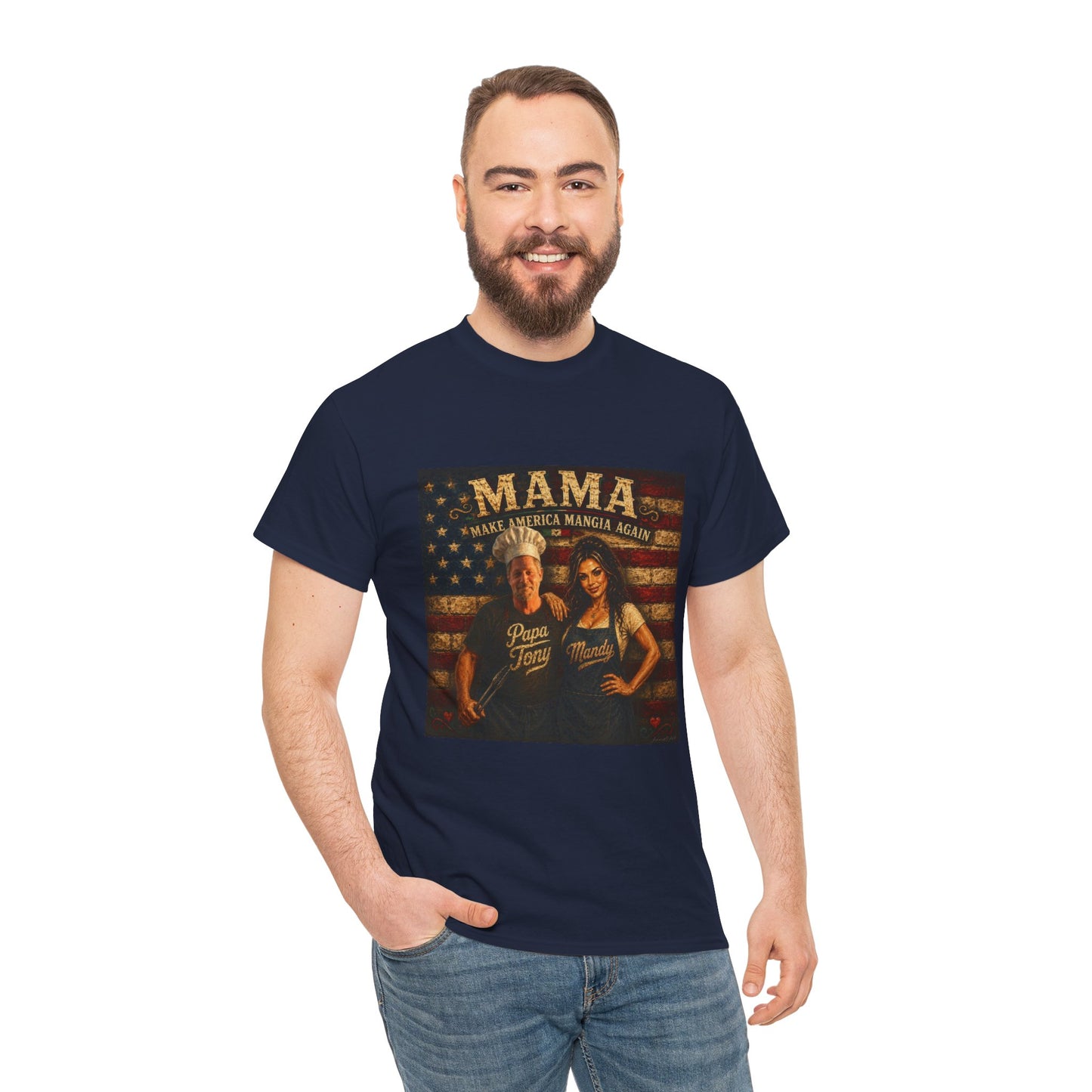 CUSTOM for MANDY—Mama Pizza Team T-Shirt — Retro American Flag Pizza Chef Graphic Tee