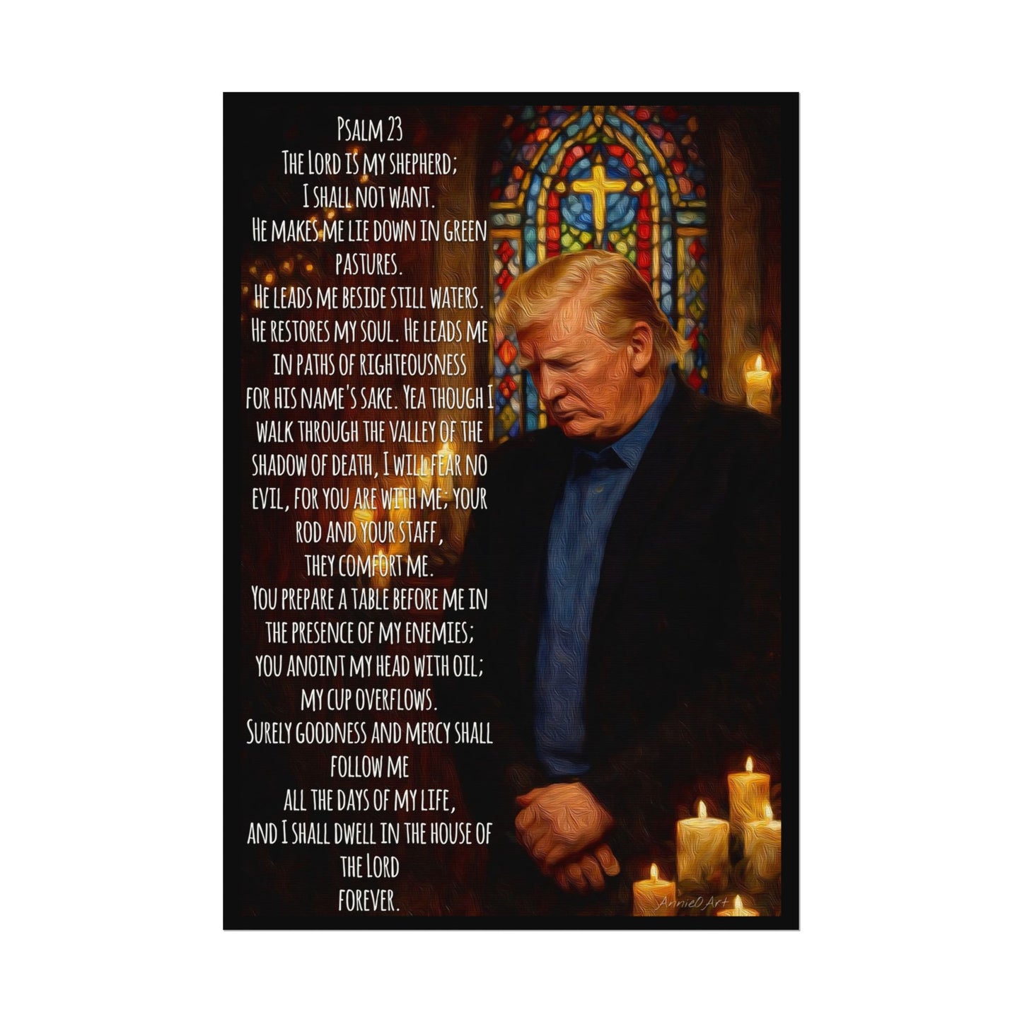 Psalm 23 Trump Poster — Textured Watercolor Matte Religious Wall Art