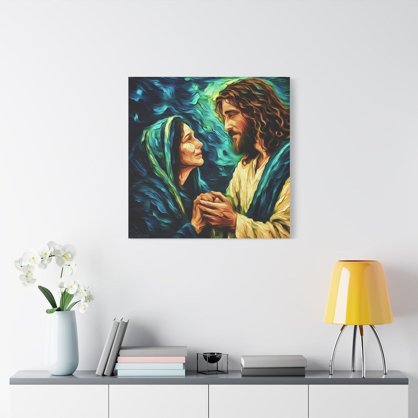 Jesus Comforting Mother Mary—Matte Canvas Wall Art