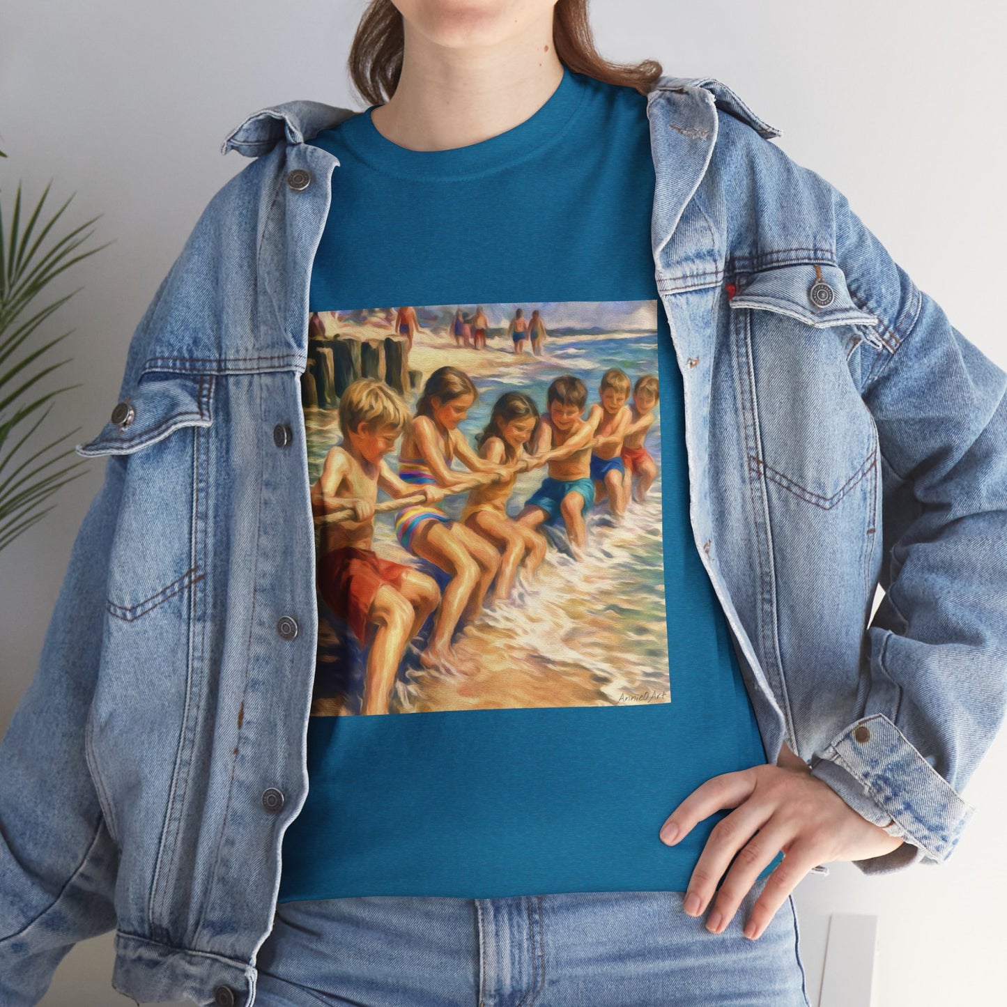 HoneySuckle Lodge Vintage Beach T-Shirt — "50+ years of fun in the sun" Retro Kids on Shore Design