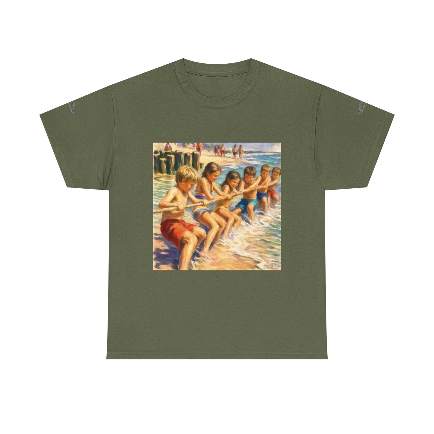 Honeysuckle Lodge Vintage Beach Print tee shirt front/back ("Honeysuckle Lodge - 50+ years of fun in the sun")